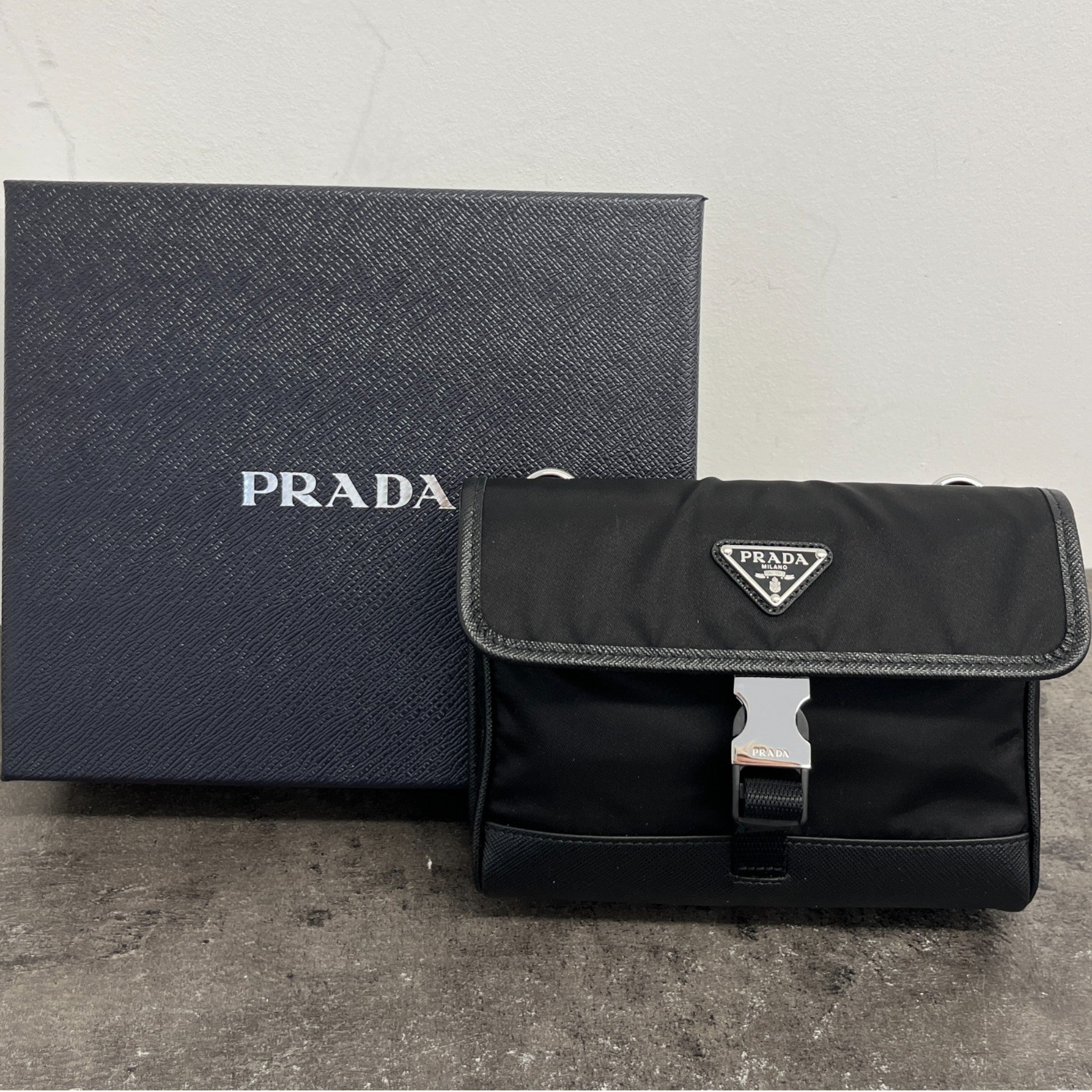 Men's Re-Nylon Saffiano Smartphone Case Bag Black