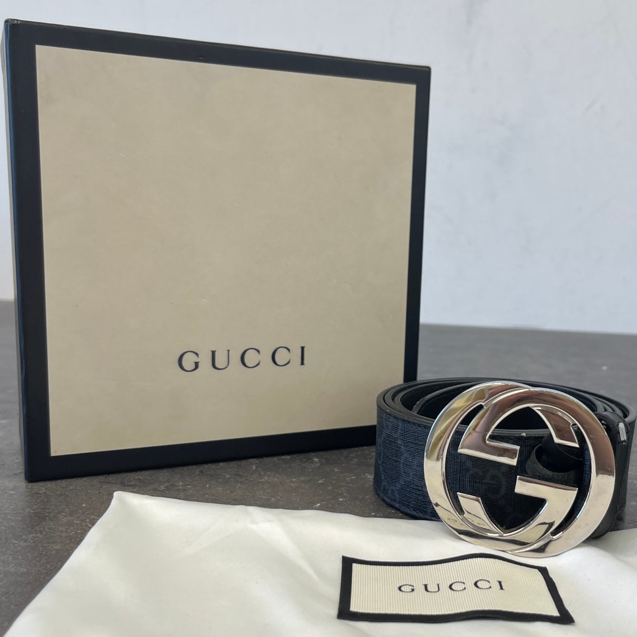 Men's Interlocking Gg Supreme Belt Black Size Waist 40"