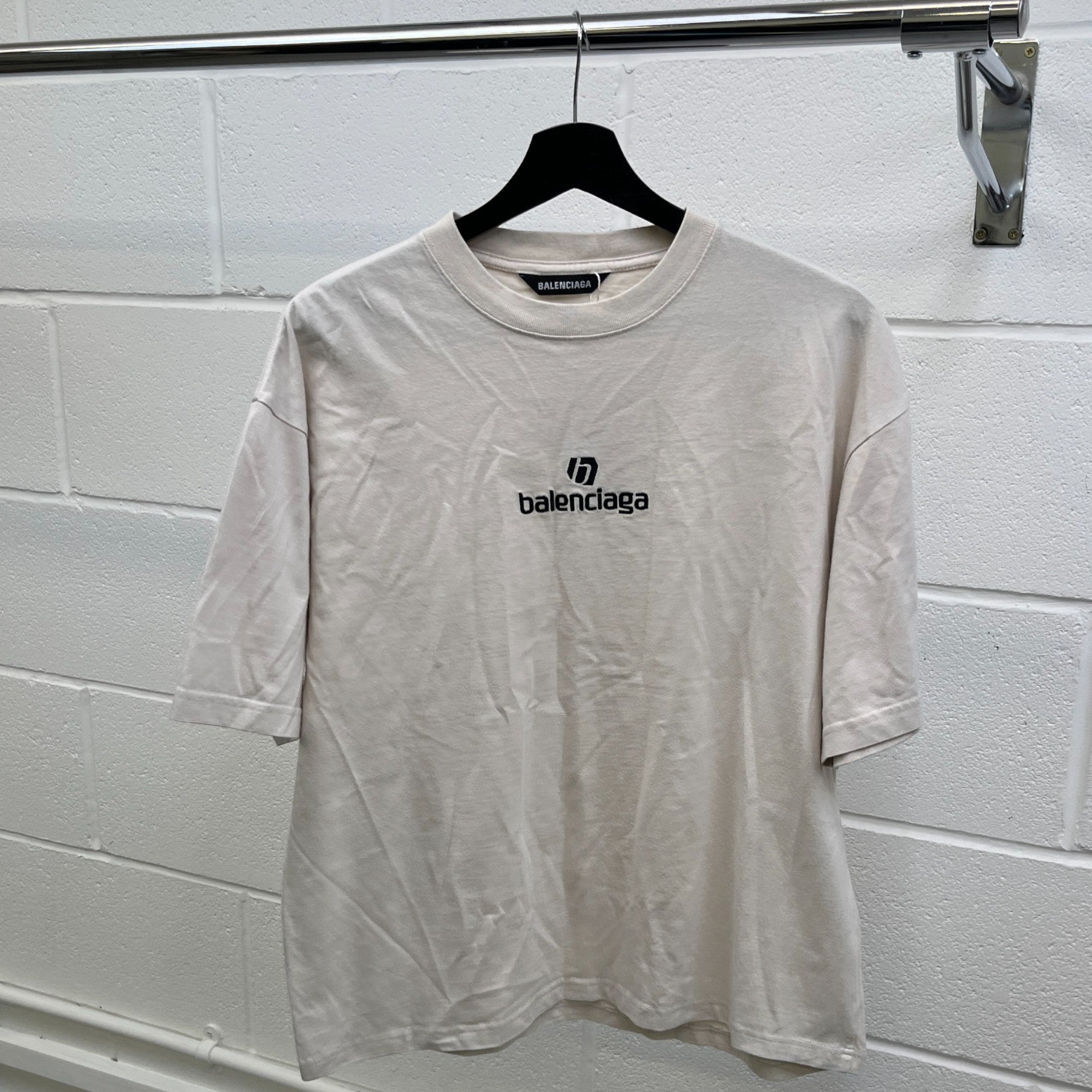 Men's Oversized Embroidered Logo T-Shirt Cream Size XS