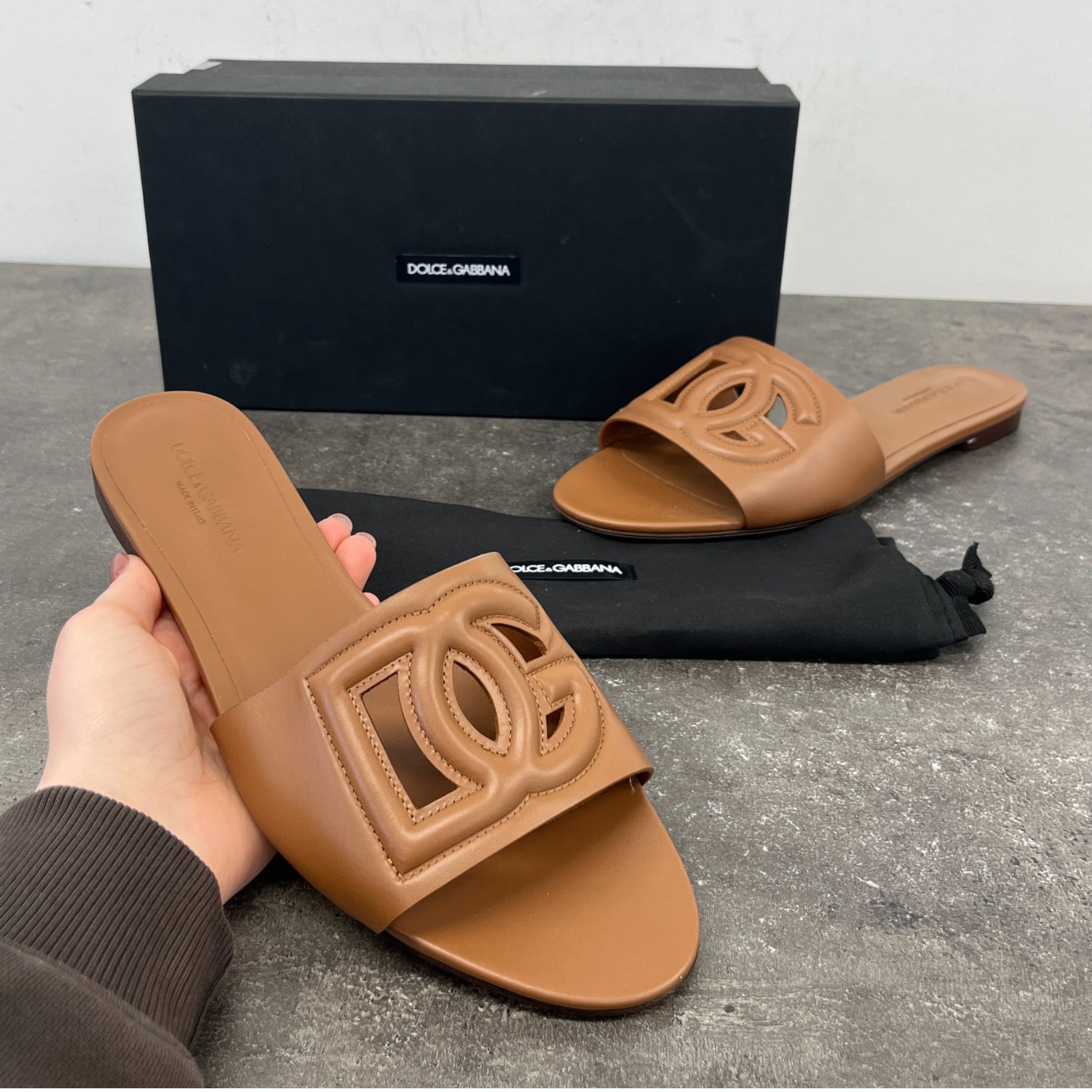 Women's Dg Logo Slides Brown Size EU 41 / UK 8