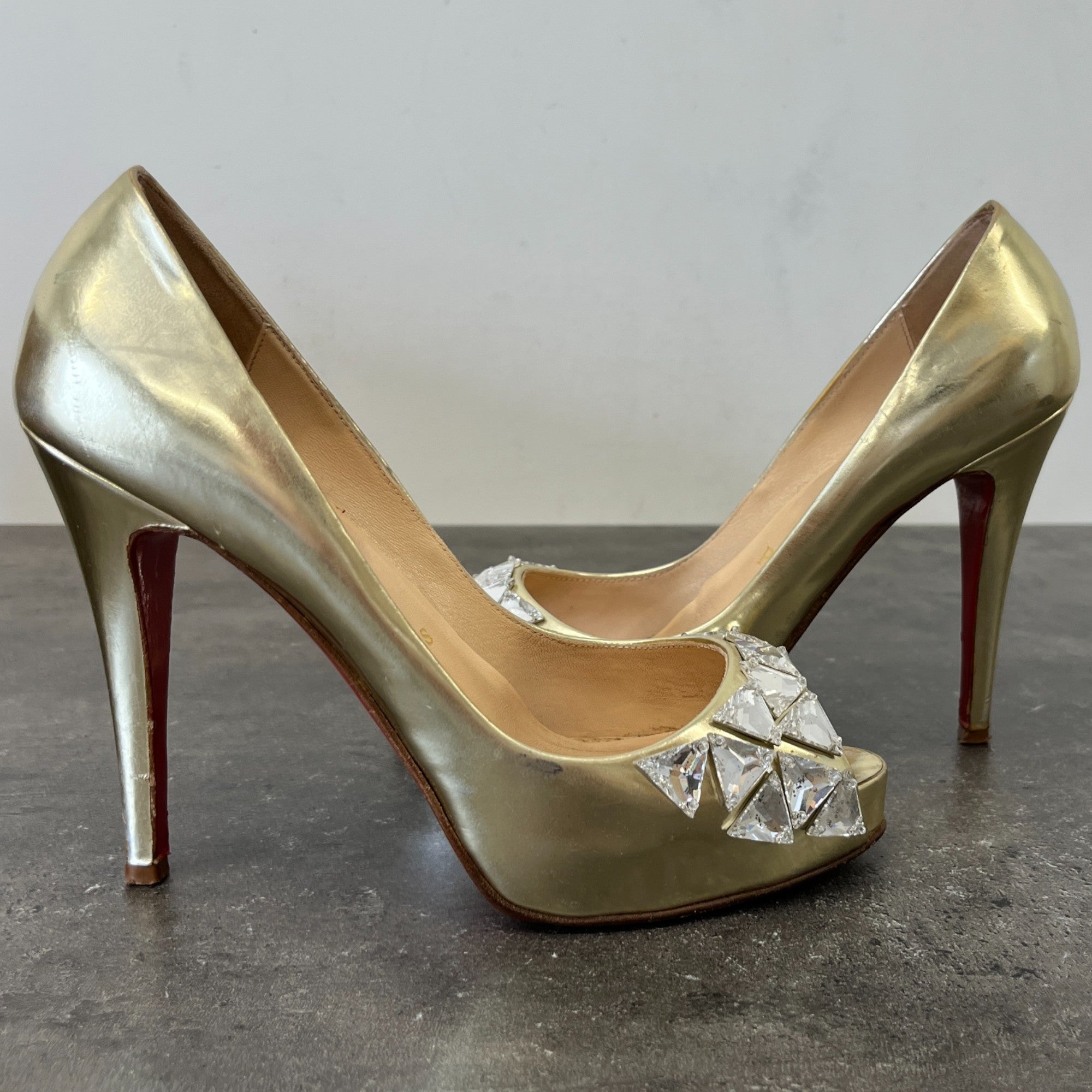 Women's Crystal Embellished Heels Gold Size EU 38 / UK 5