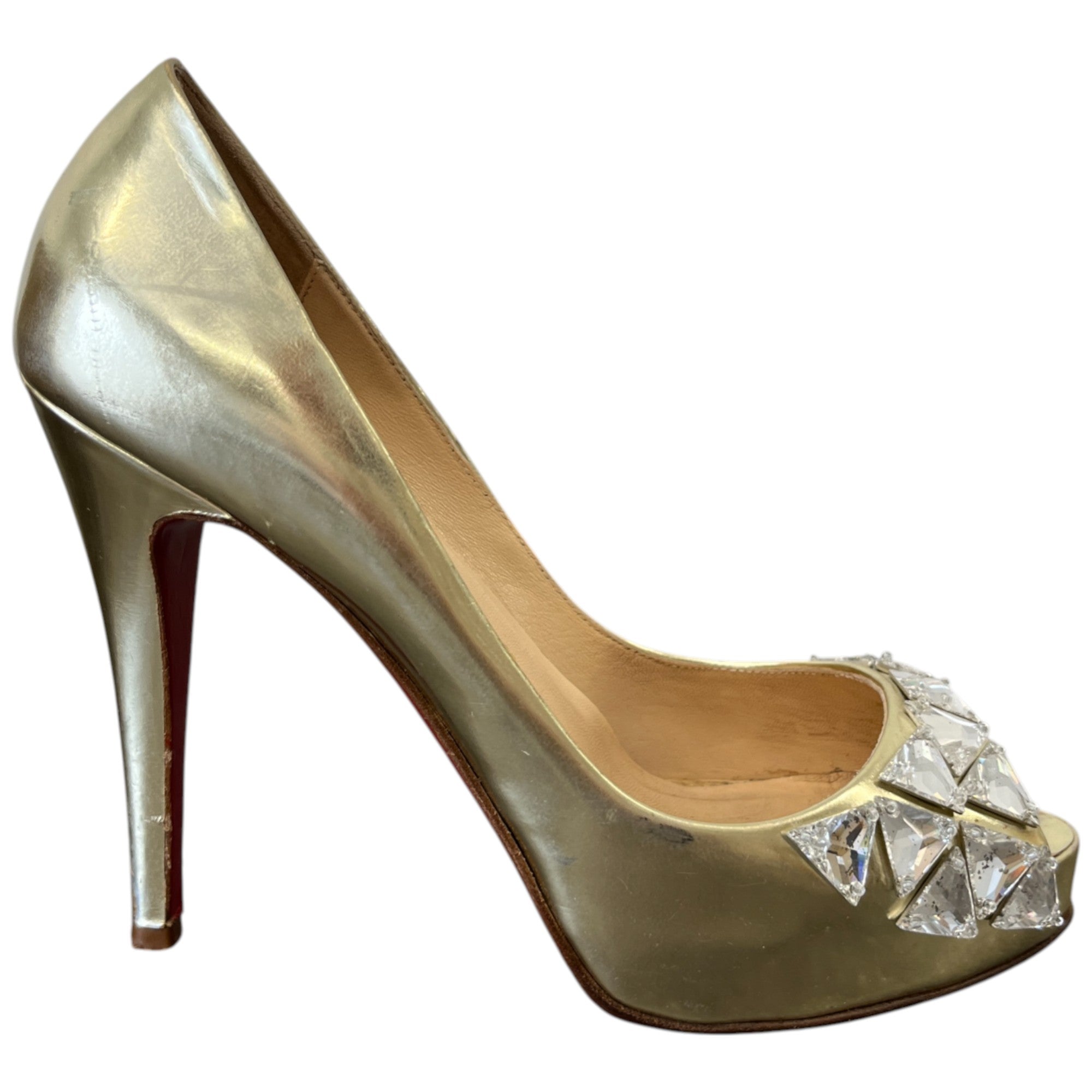 Women's Crystal Embellished Heels Gold Size EU 38 / UK 5