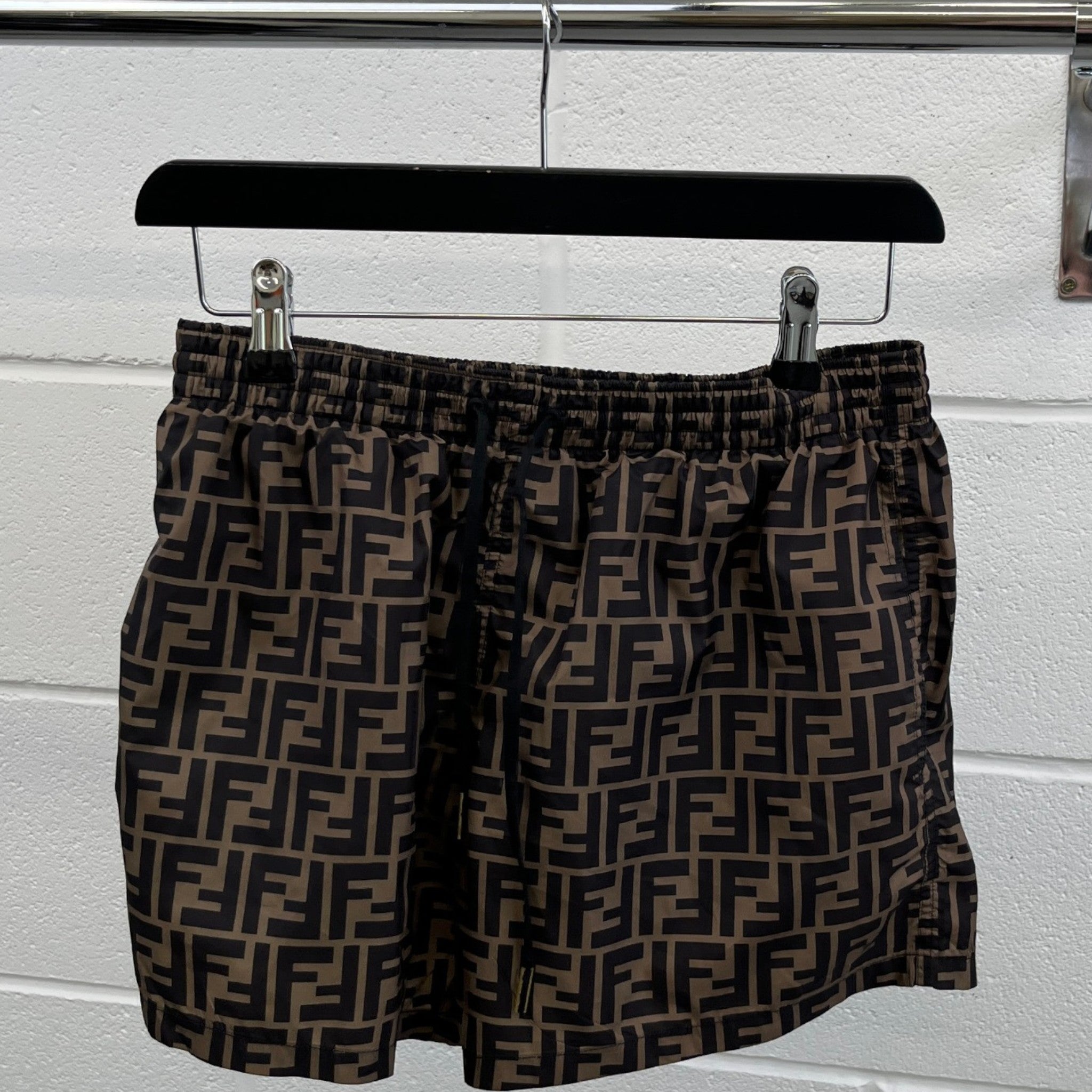 Men's Ff Monogram Motif Swim Shorts Brown Size W30 / IT 46