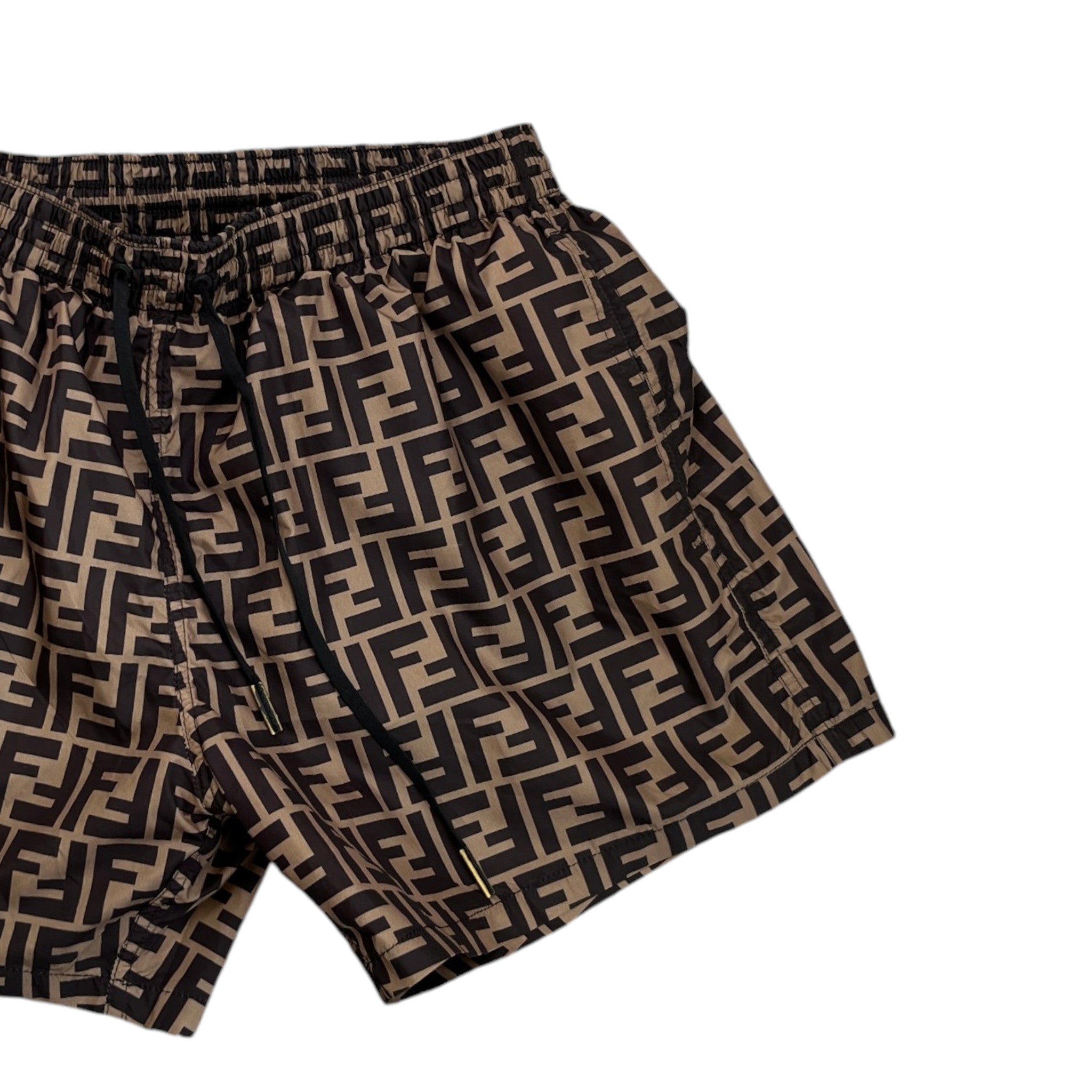 Men's Ff Monogram Motif Swim Shorts Brown Size W30 / IT 46