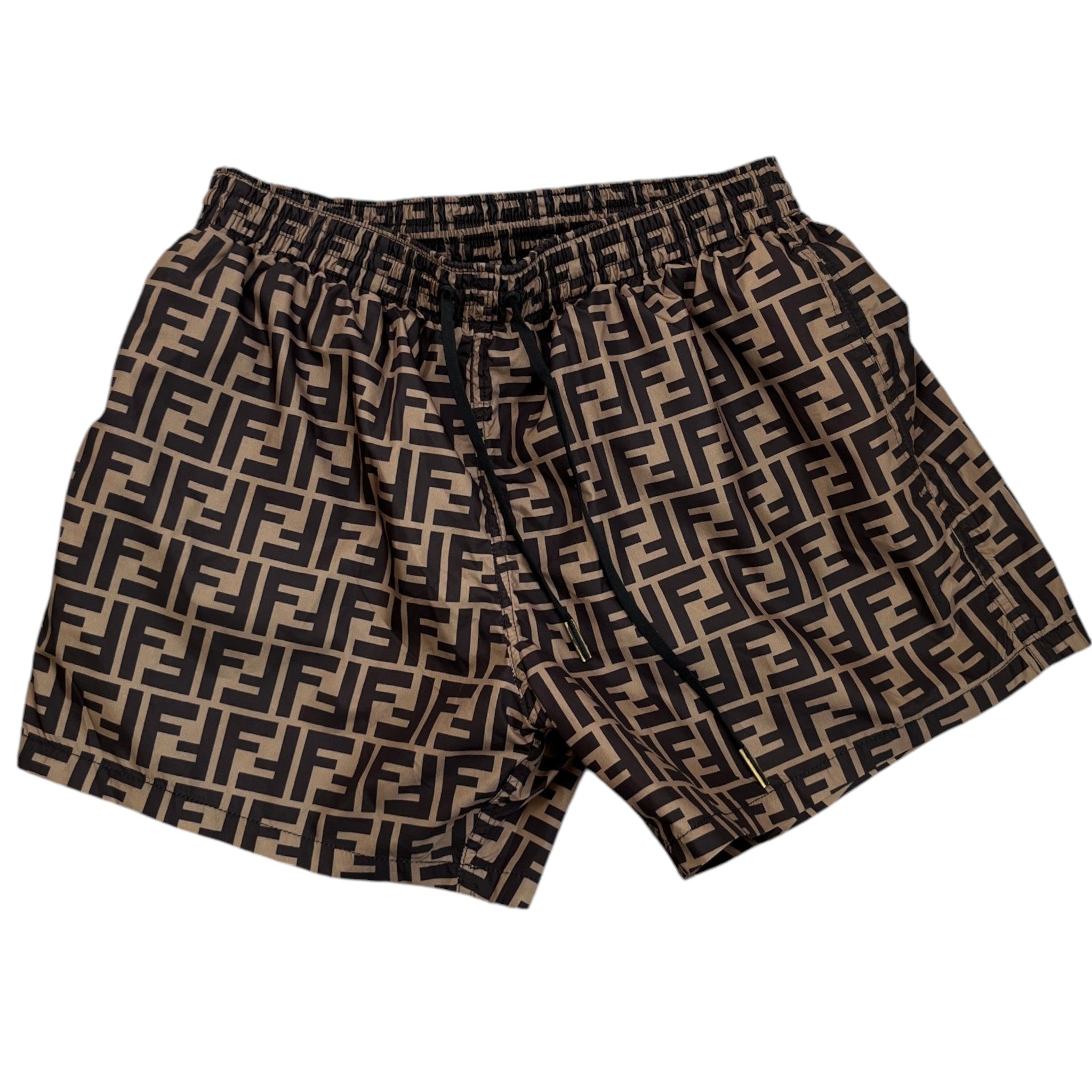 Men's Ff Monogram Motif Swim Shorts Brown Size W30 / IT 46