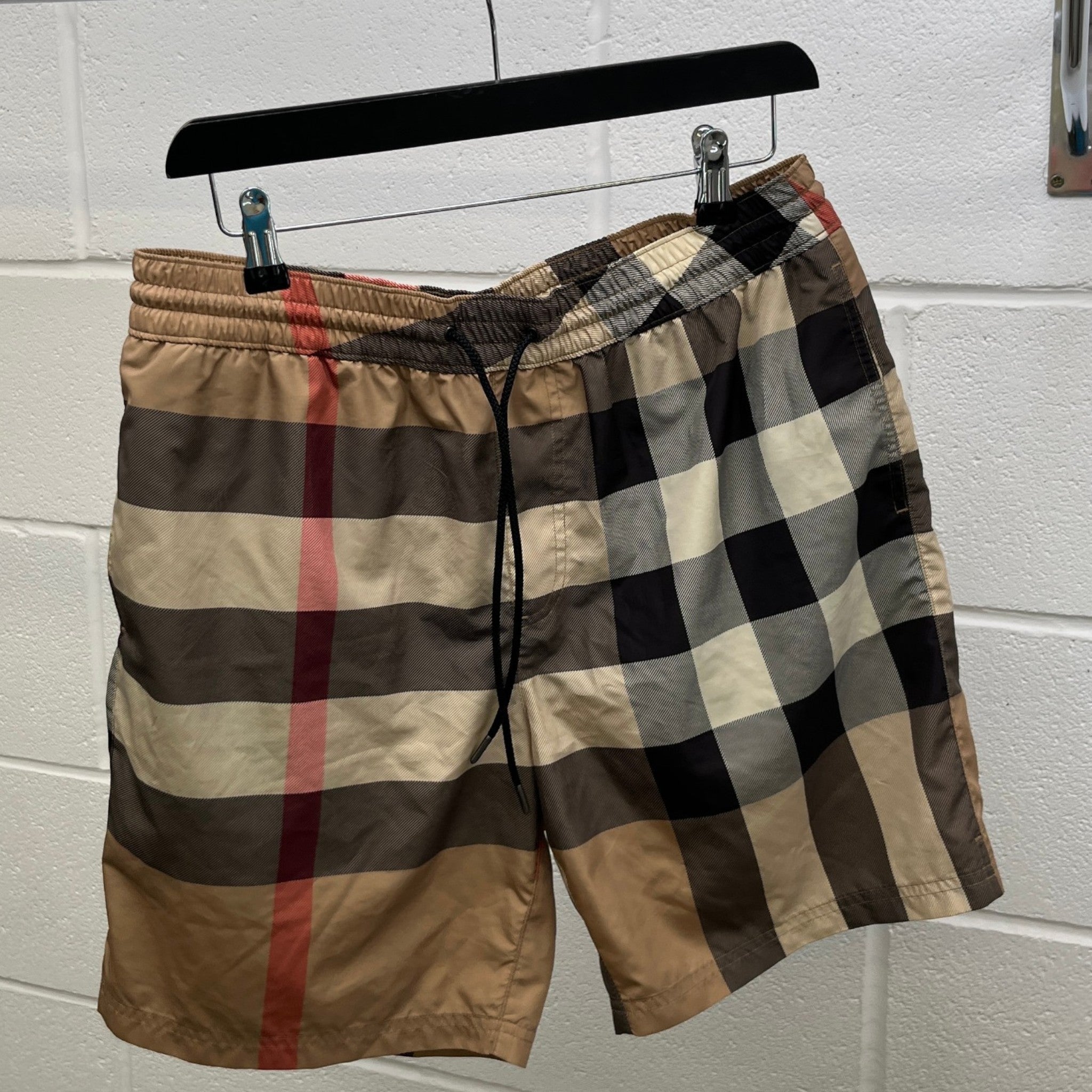 Men's Checkered Swim Shorts Beige Size M