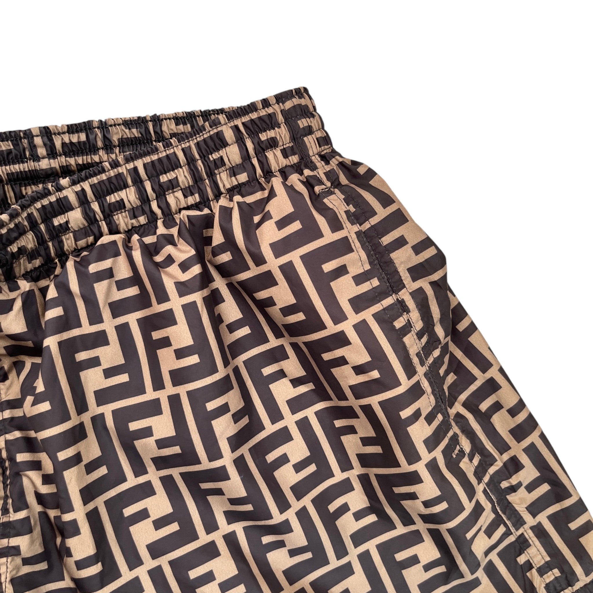 Men's Ff Monogram Motif Swim Shorts Brown Size W30 / IT 46