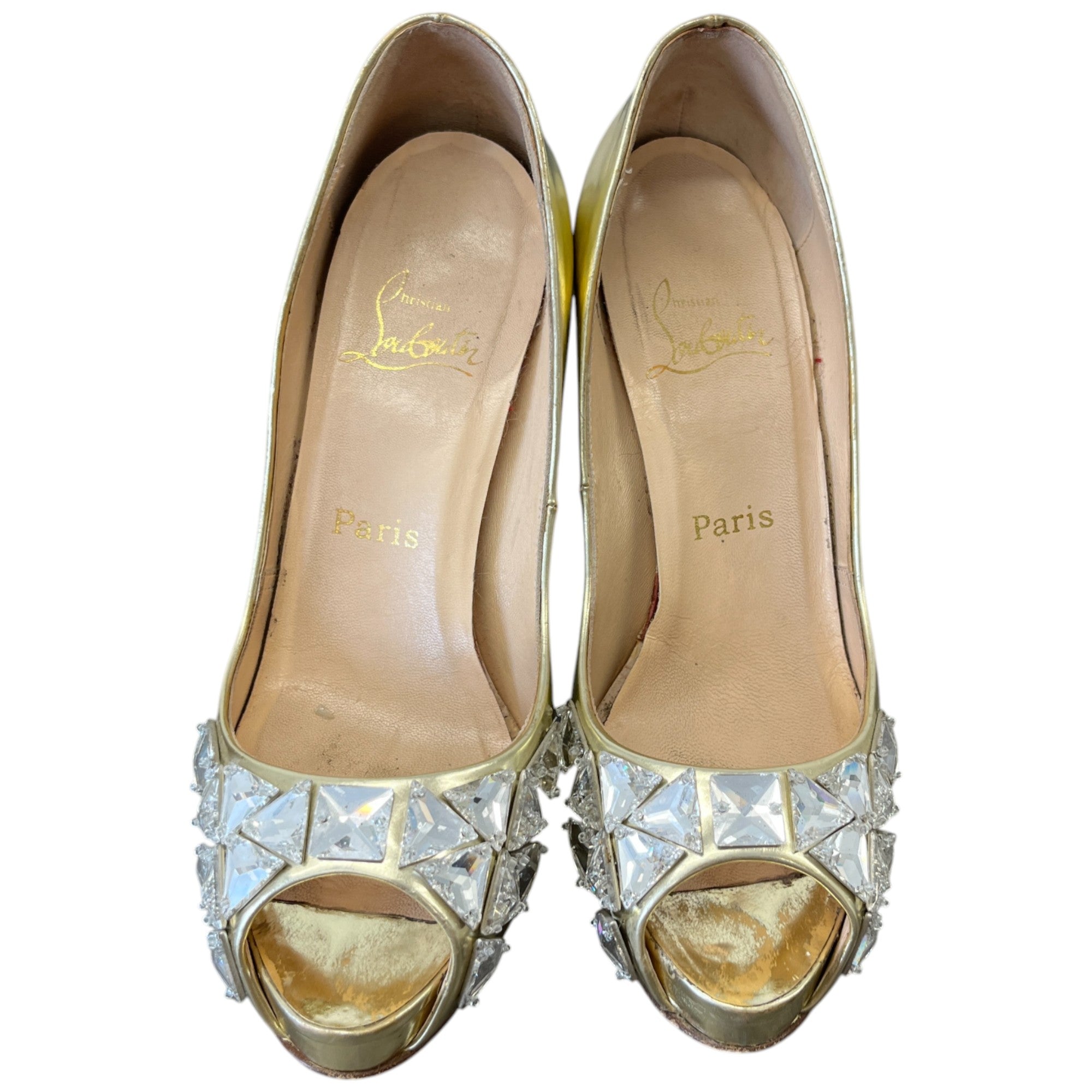 Women's Crystal Embellished Heels Gold Size EU 38 / UK 5