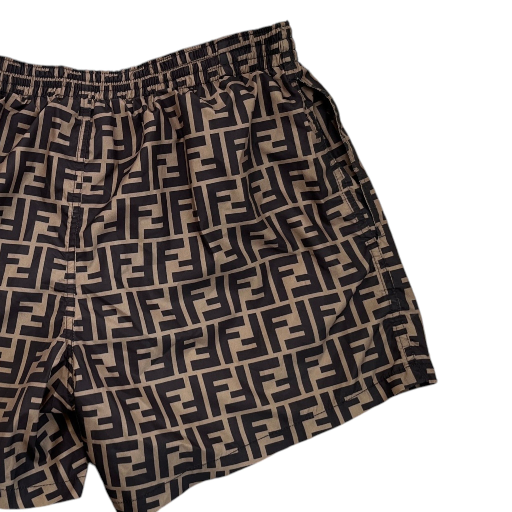 Men's Ff Monogram Motif Swim Shorts Brown Size W30 / IT 46