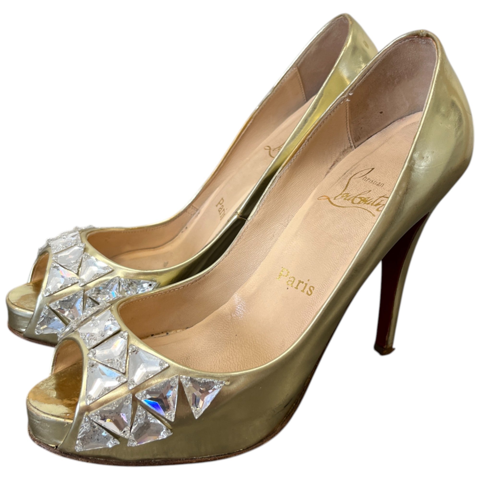 Women's Crystal Embellished Heels Gold Size EU 38 / UK 5