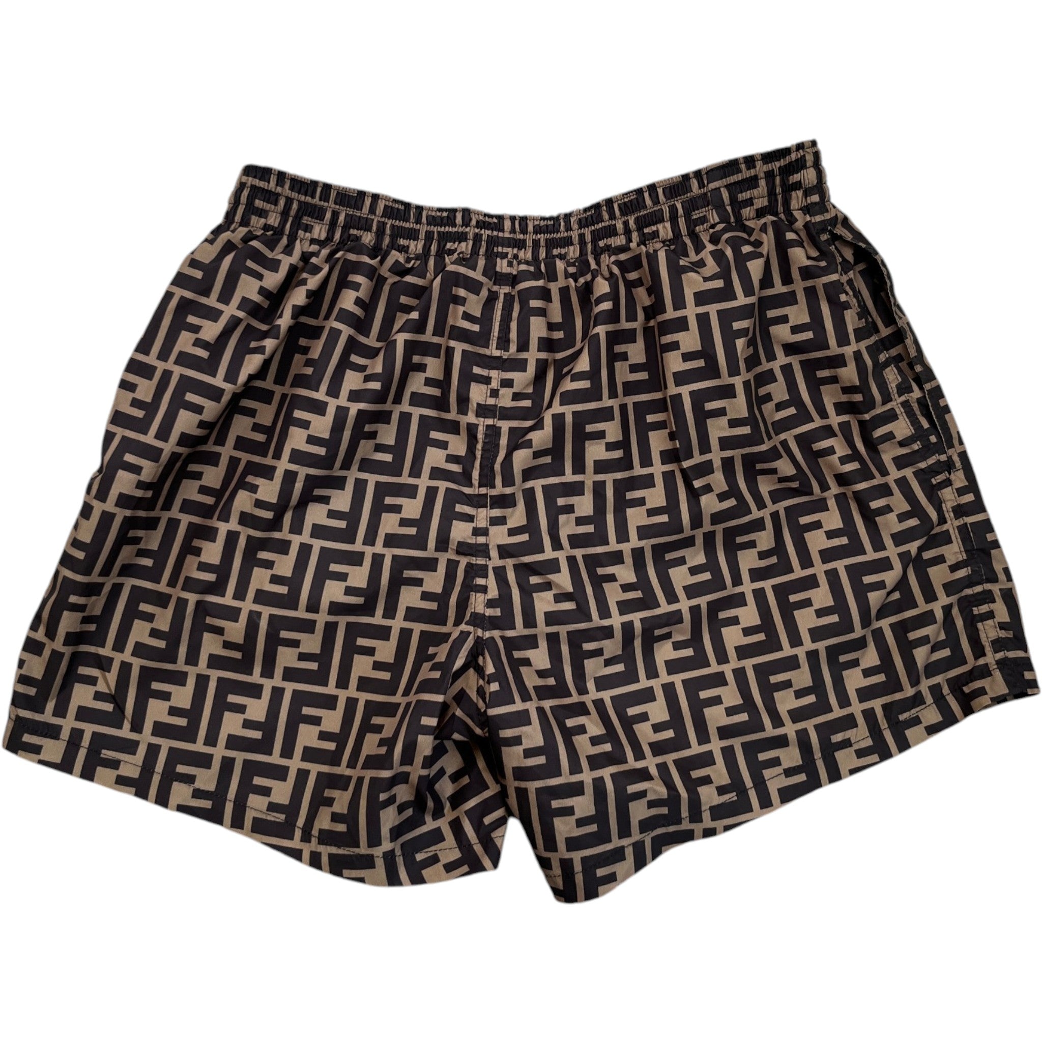 Men's Ff Monogram Motif Swim Shorts Brown Size W30 / IT 46