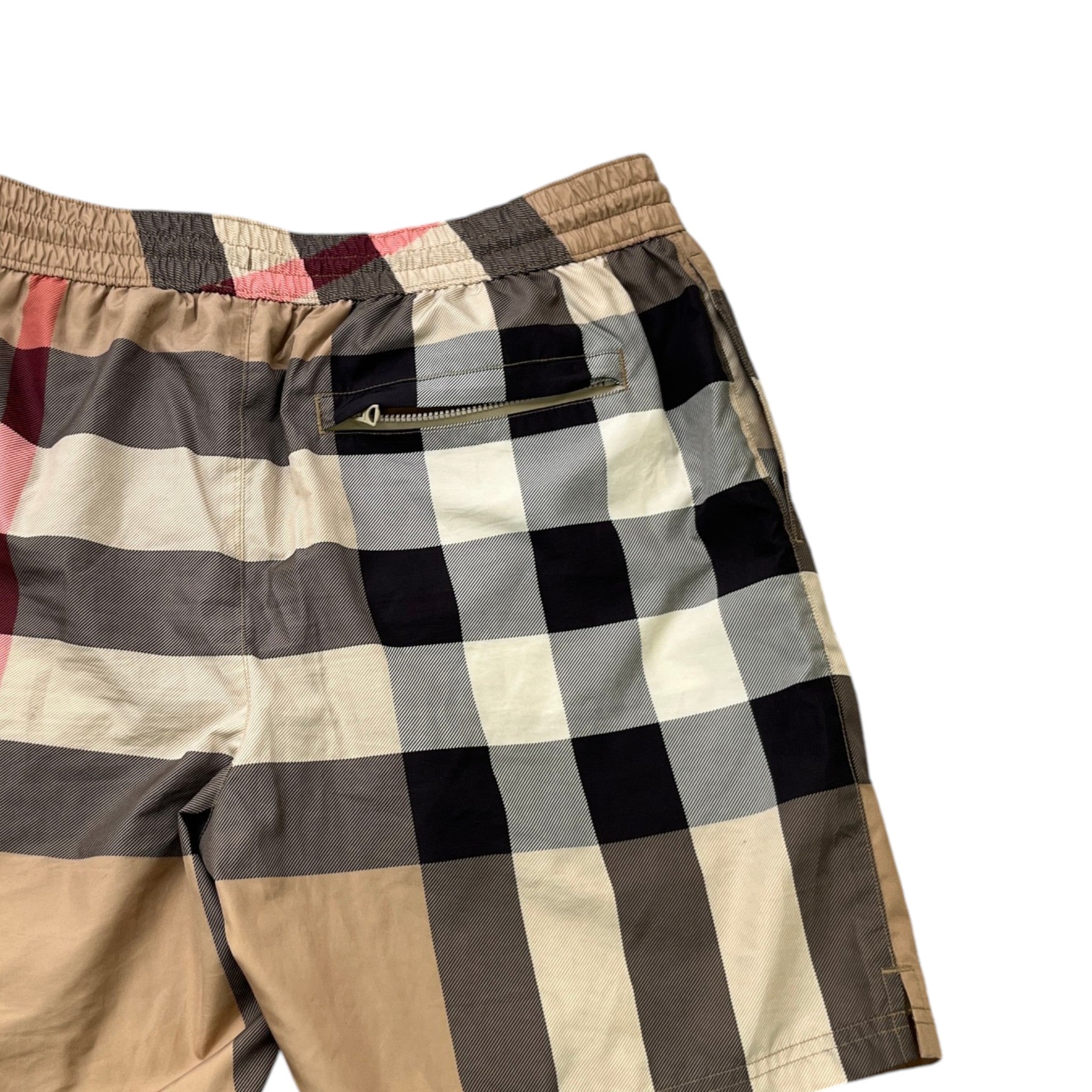 Men's Checkered Swim Shorts Beige Size M