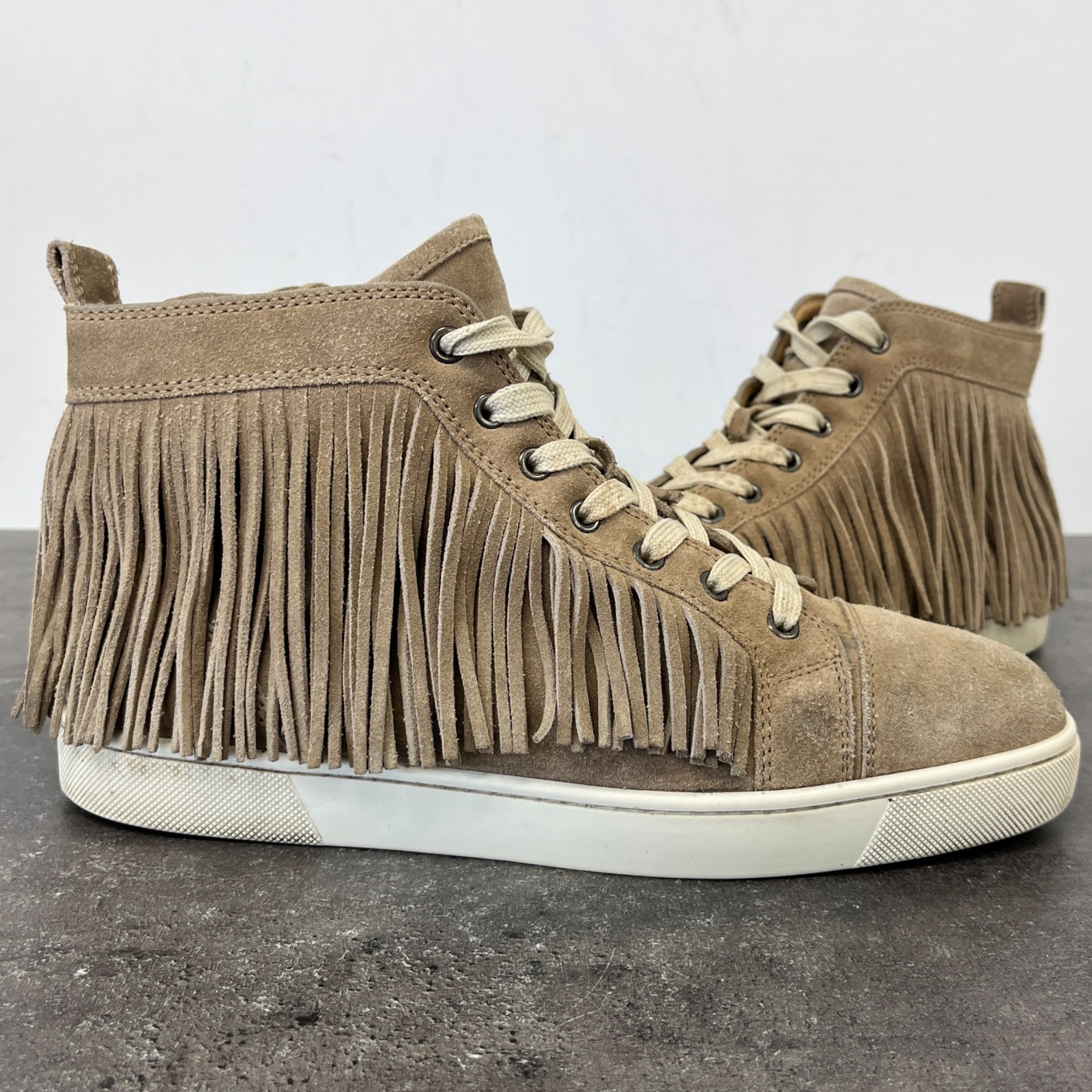 Men's Fringe Trim High Trainers Beige Size EU 41.5 / UK 7.5