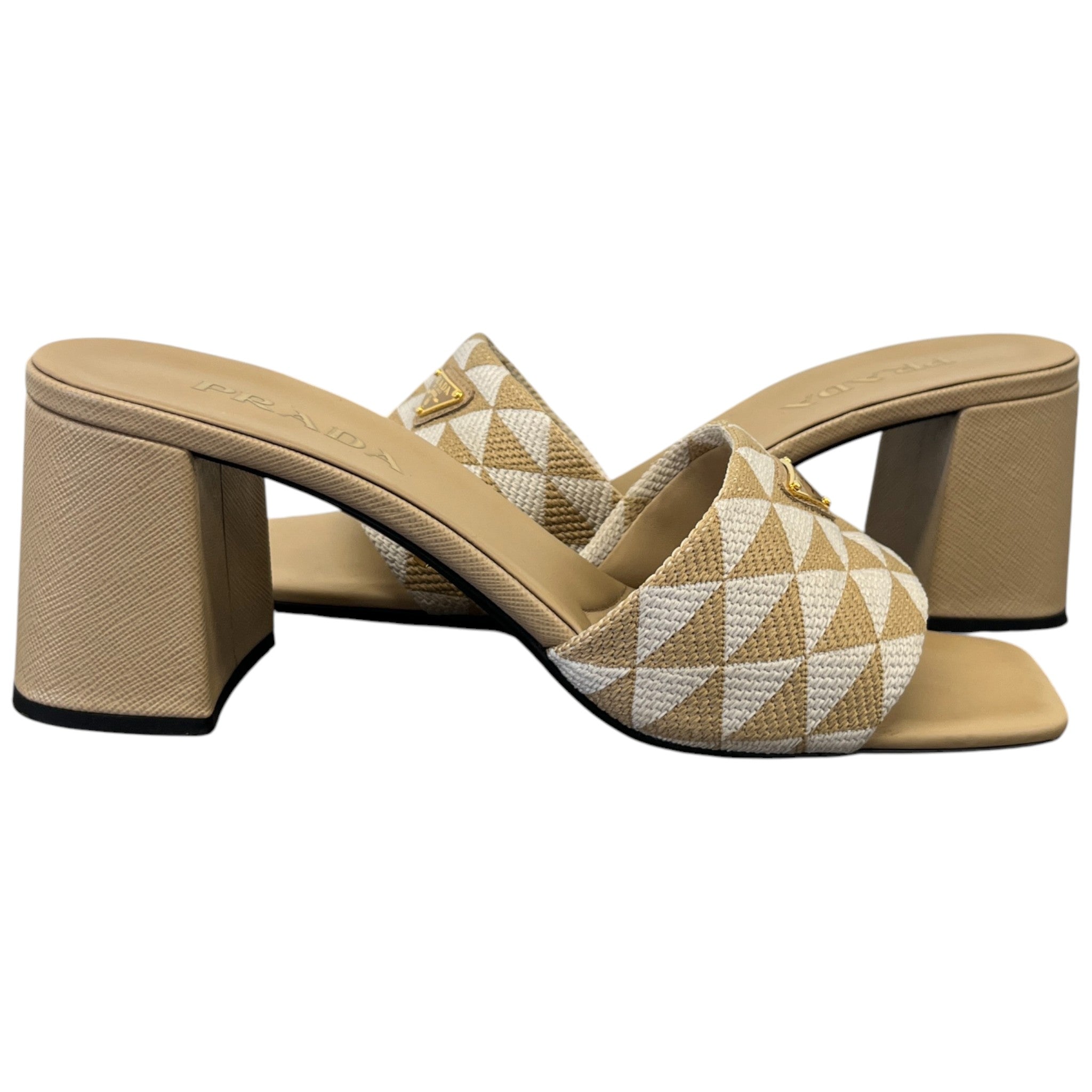 Women's Plaque Logo Jacquard Heels Beige Size EU 41 / UK 8