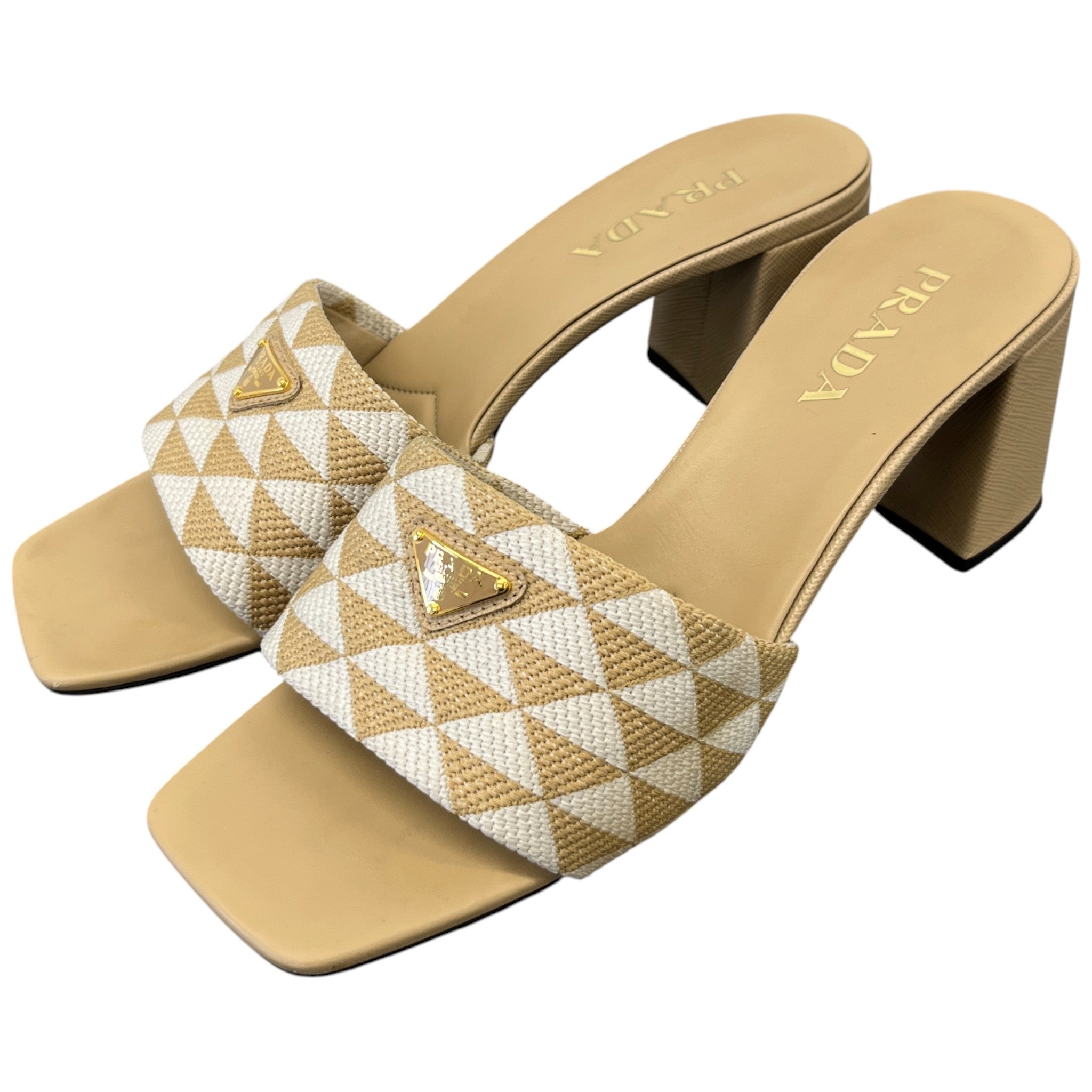 Women's Plaque Logo Jacquard Heels Beige Size EU 41 / UK 8