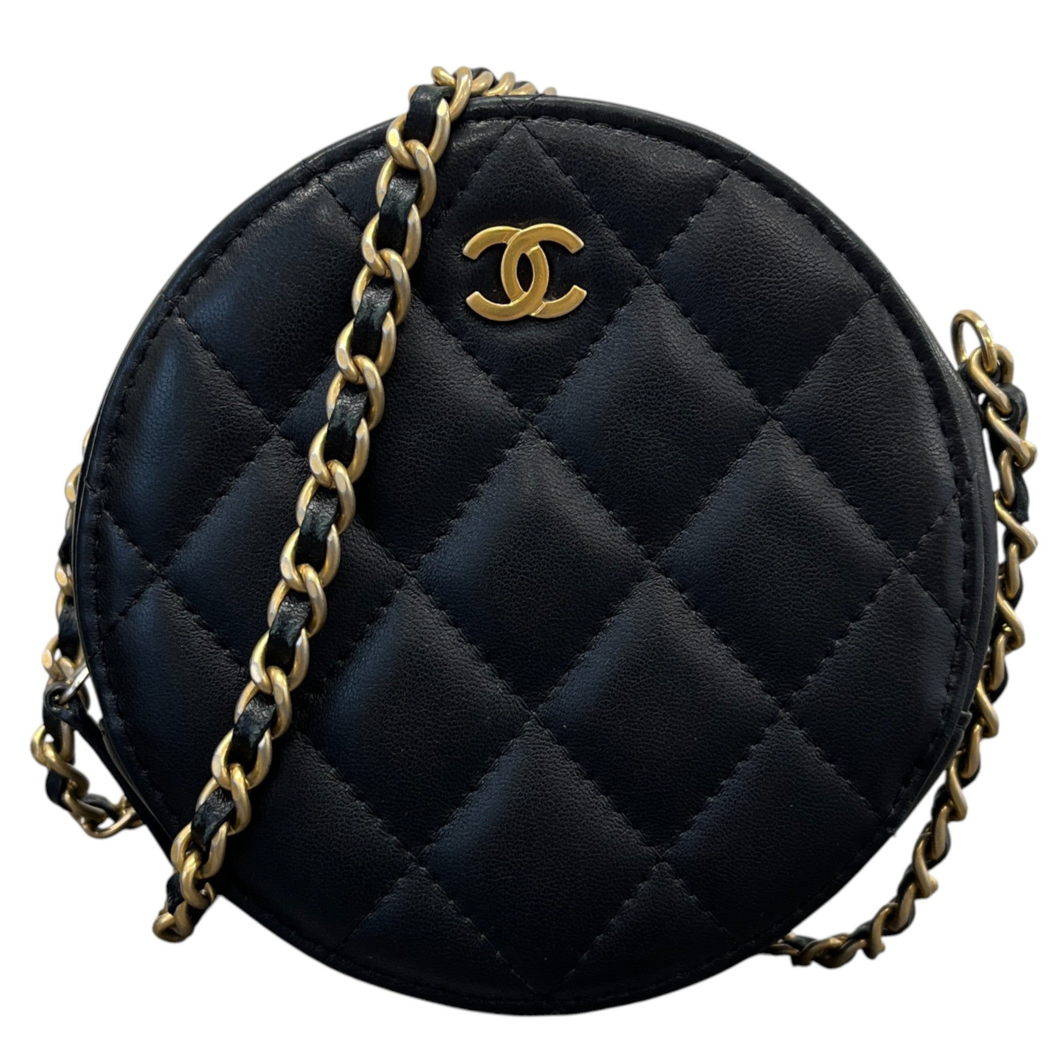 Women's Round Mini Lambskin Handbag Black