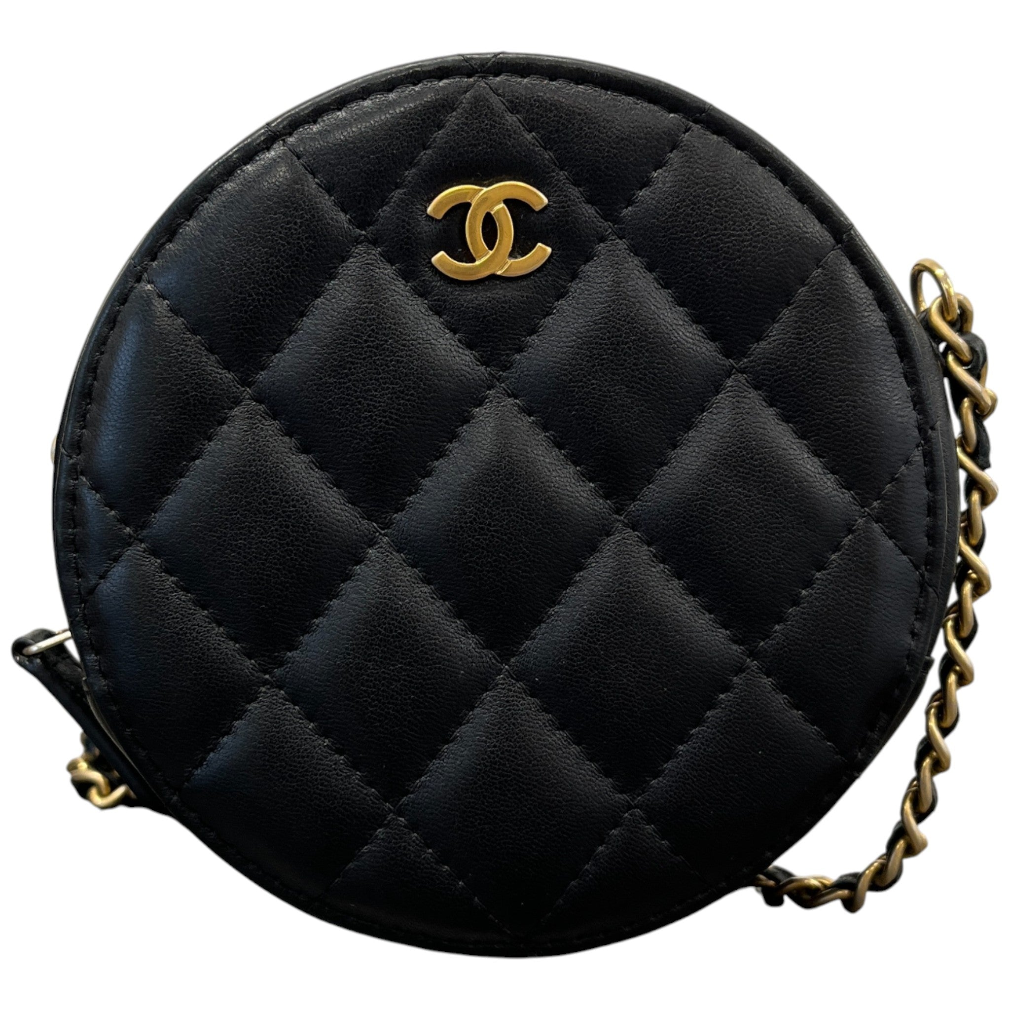 Women's Round Mini Lambskin Handbag Black