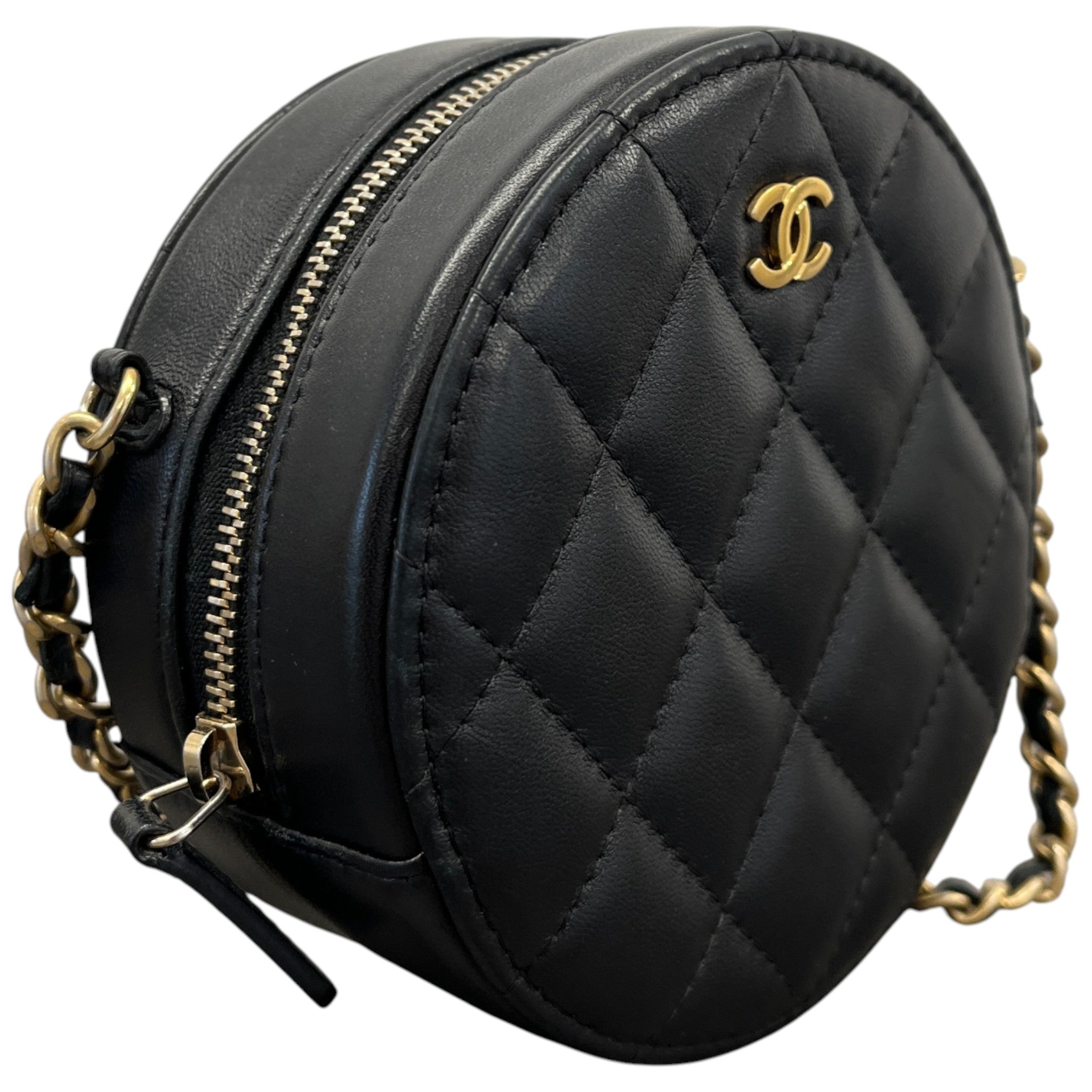 Women's Round Mini Lambskin Handbag Black