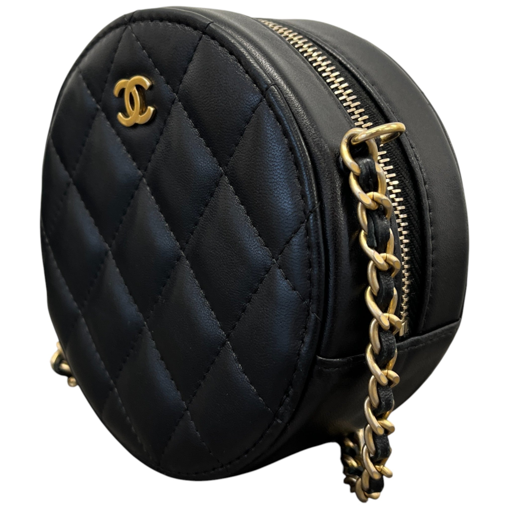 Women's Round Mini Lambskin Handbag Black