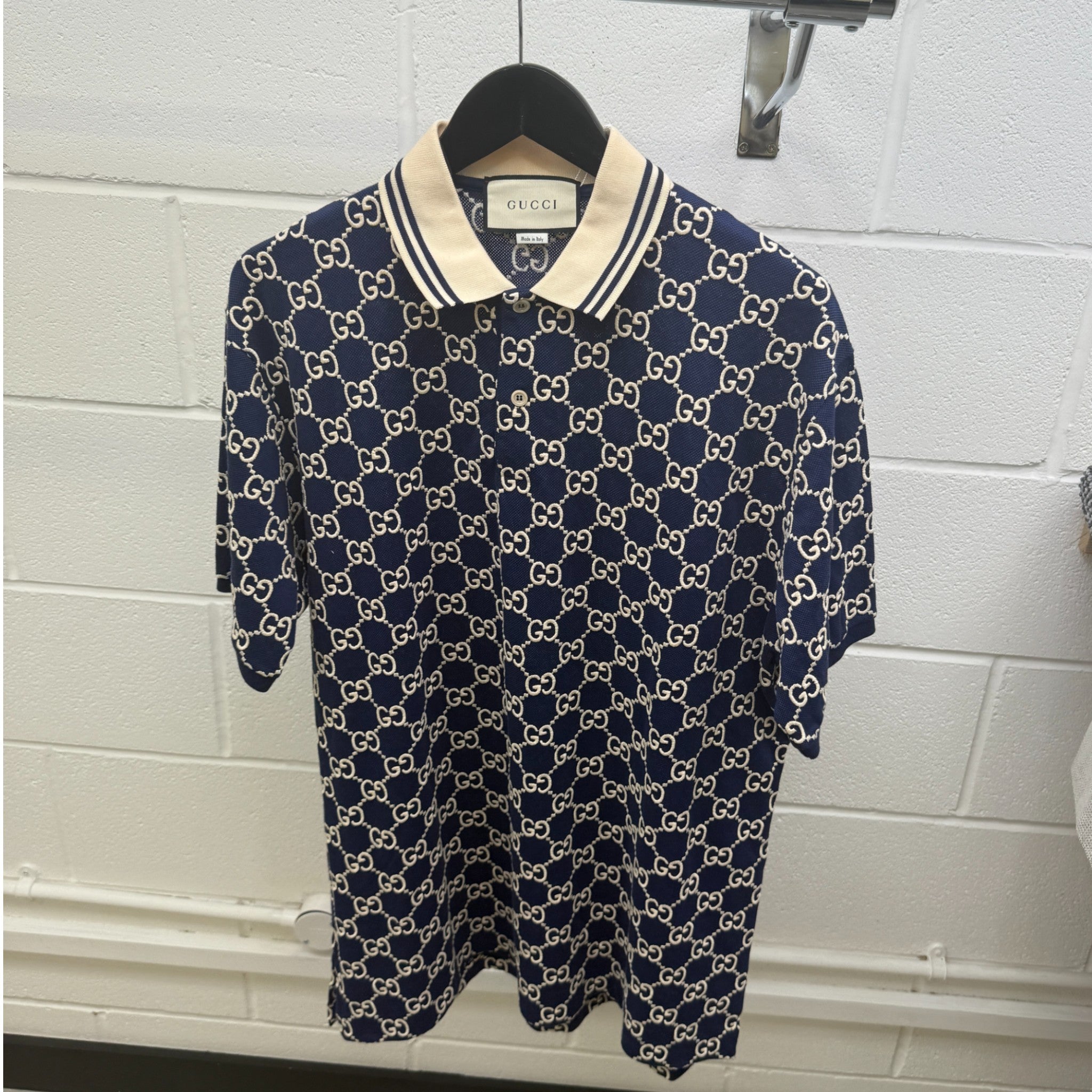 Men's Gg Supreme Embroidered Polo Shirt Blue Size XXXL