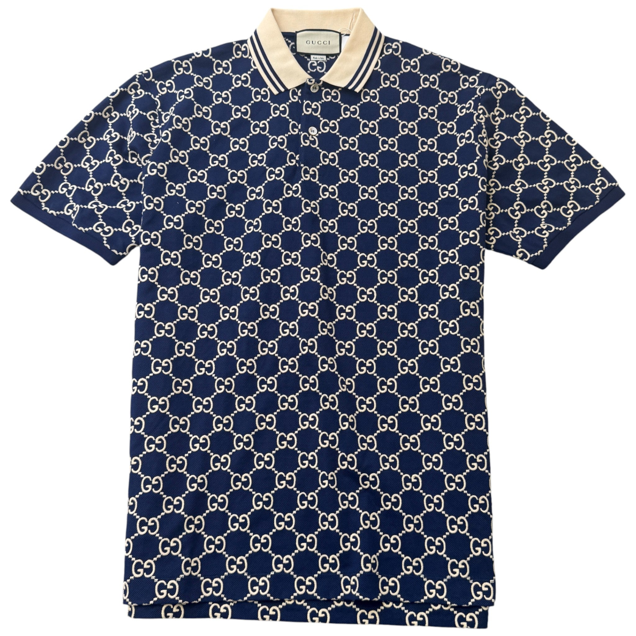 Men's Gg Supreme Embroidered Polo Shirt Blue Size XXXL