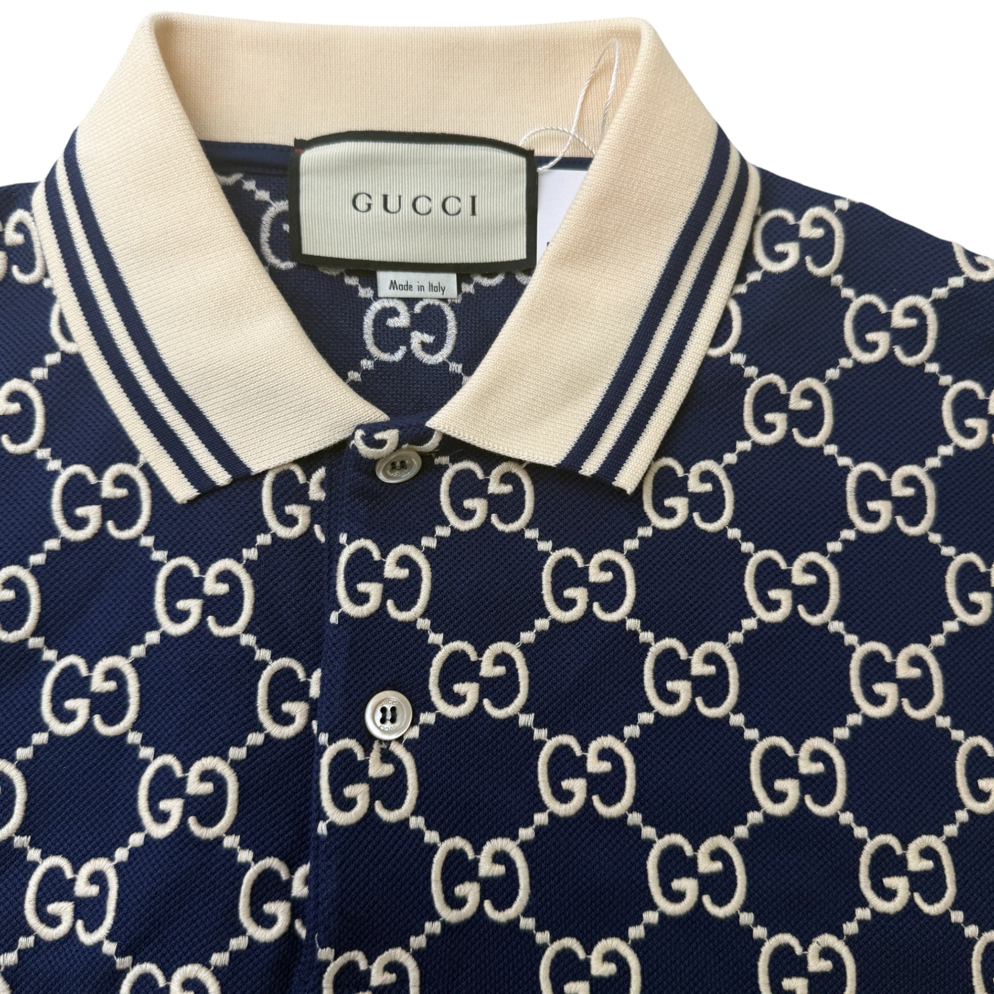 Men's Gg Supreme Embroidered Polo Shirt Blue Size XXXL