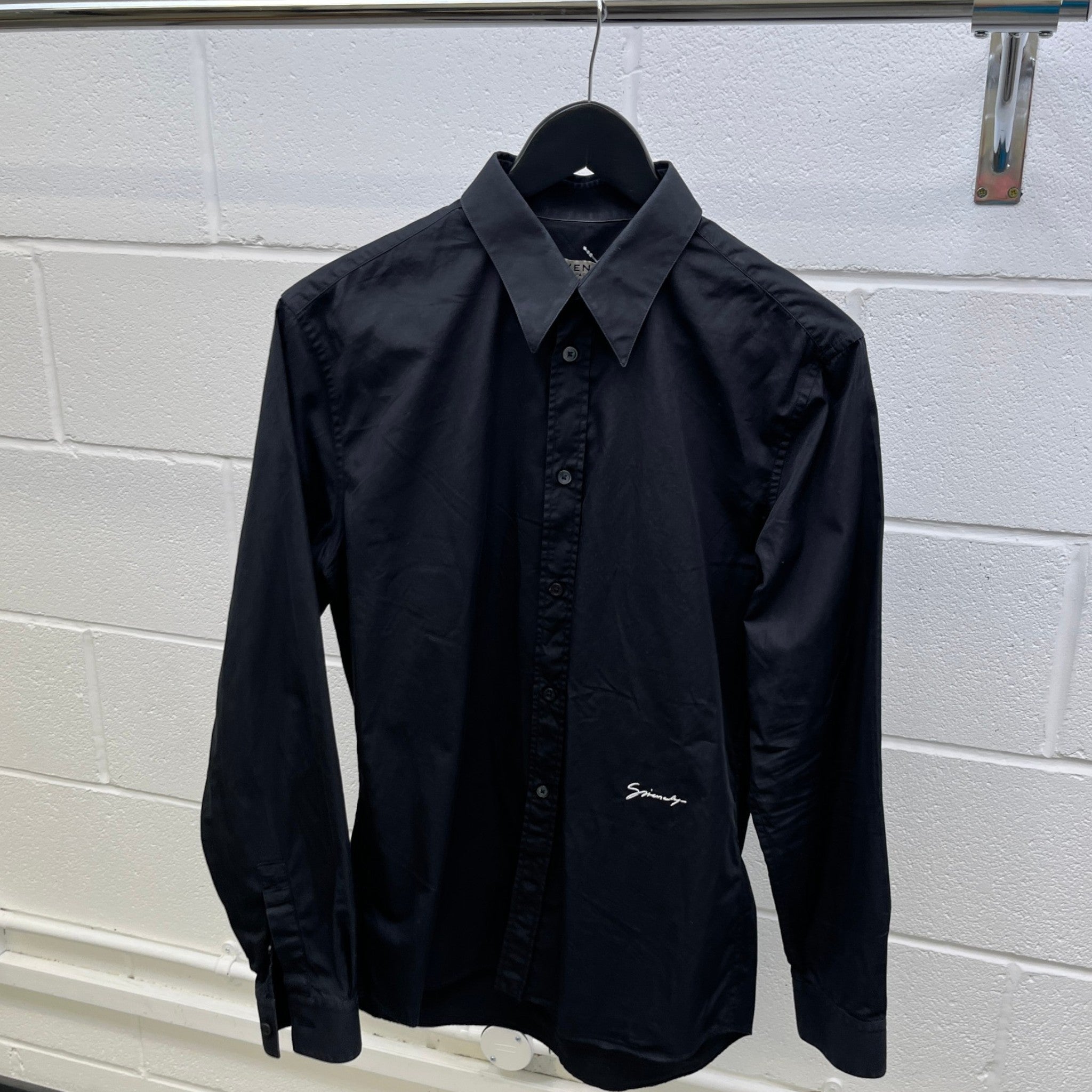 Men's Embroidered Logo Long Sleeve Shirt Black Size M