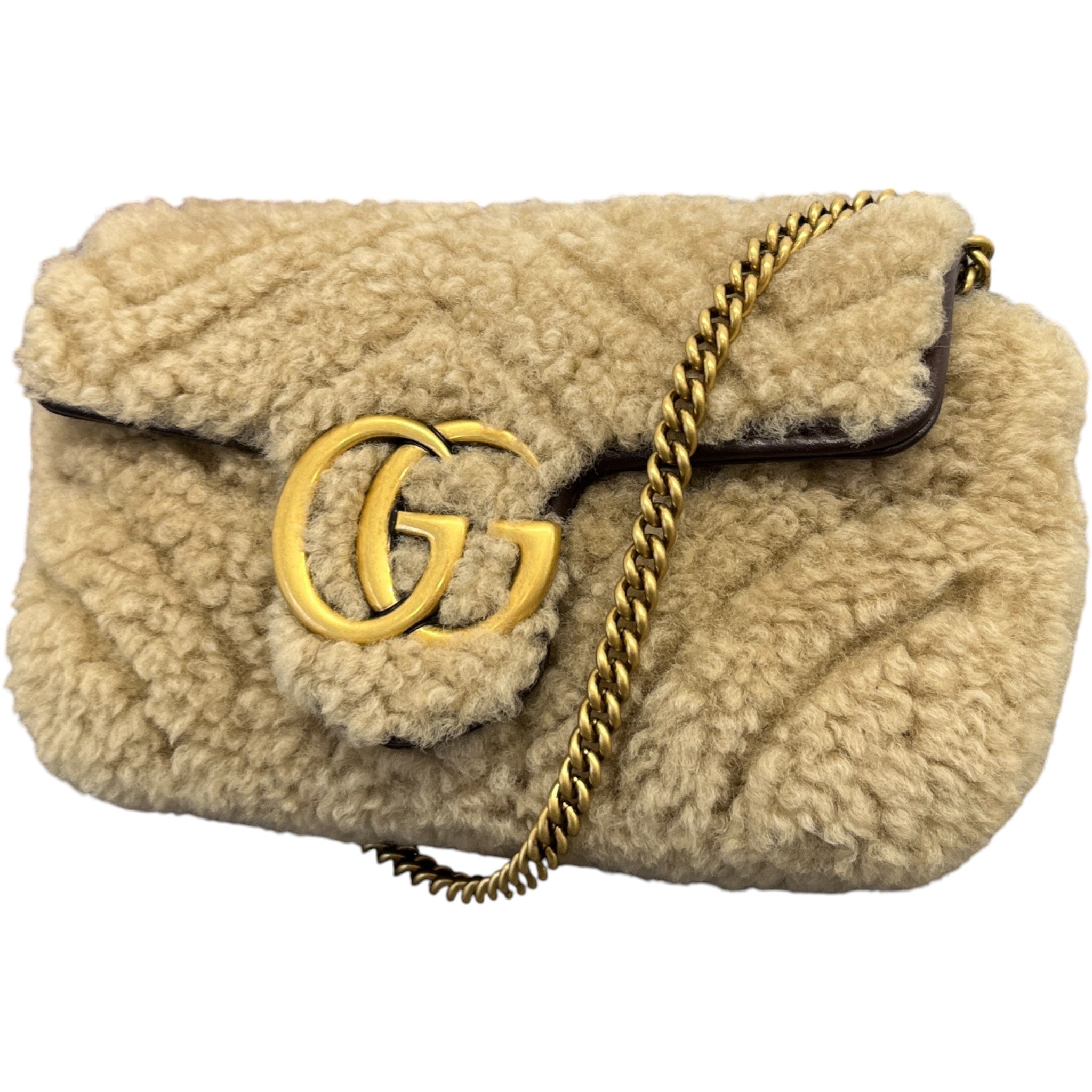 Women's Gg Marmont Mini Shearling Bag Beige