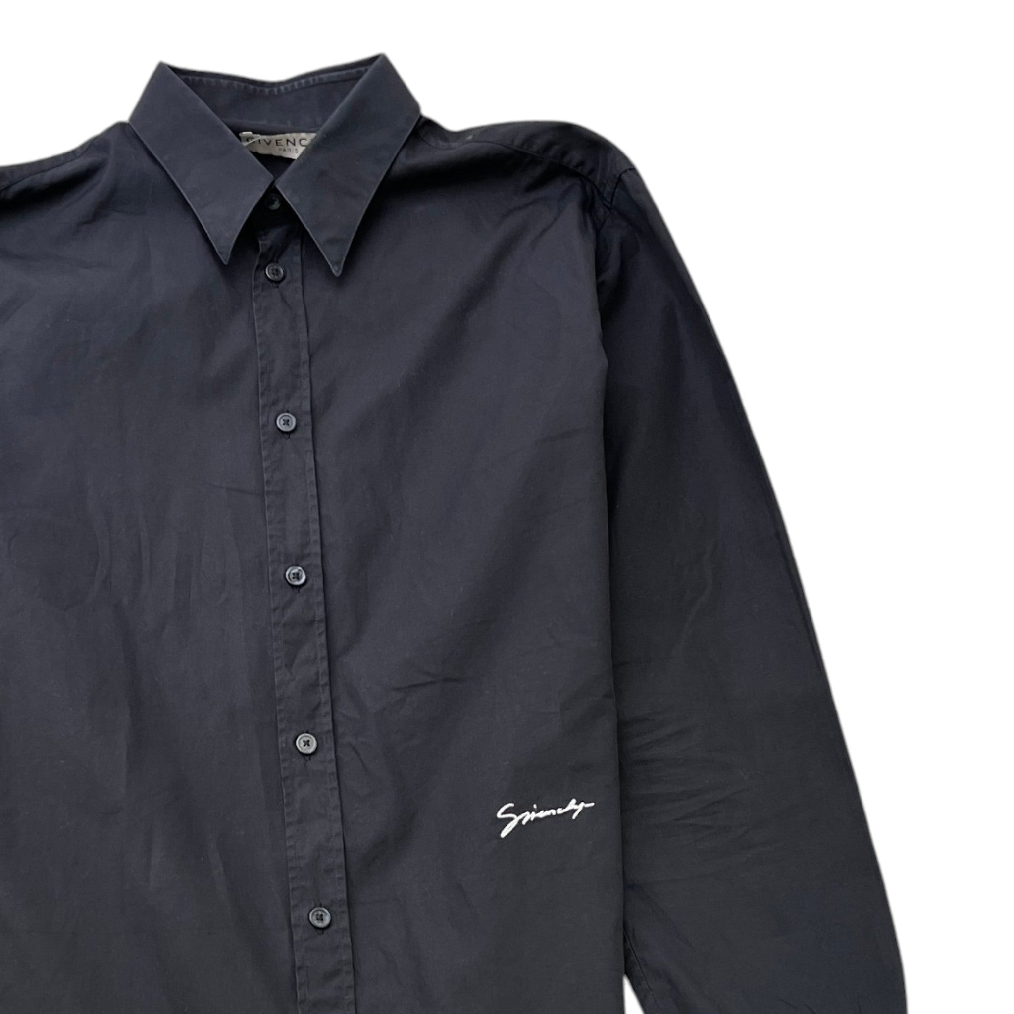 Men's Embroidered Logo Long Sleeve Shirt Black Size M