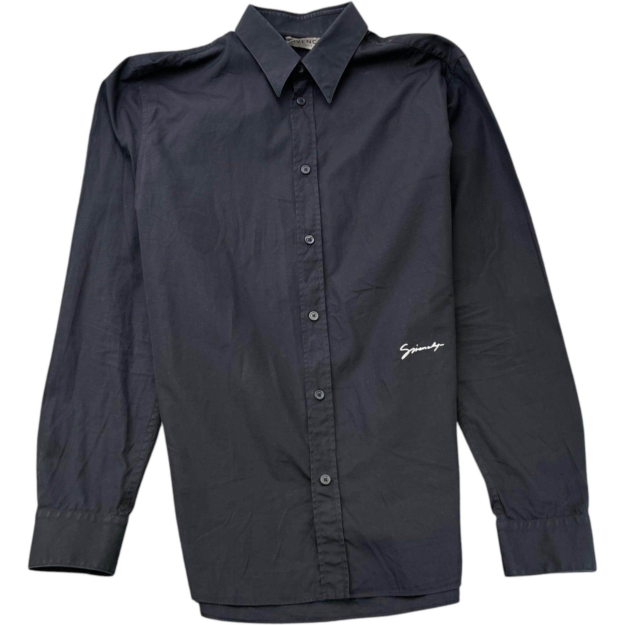 Men's Embroidered Logo Long Sleeve Shirt Black Size M