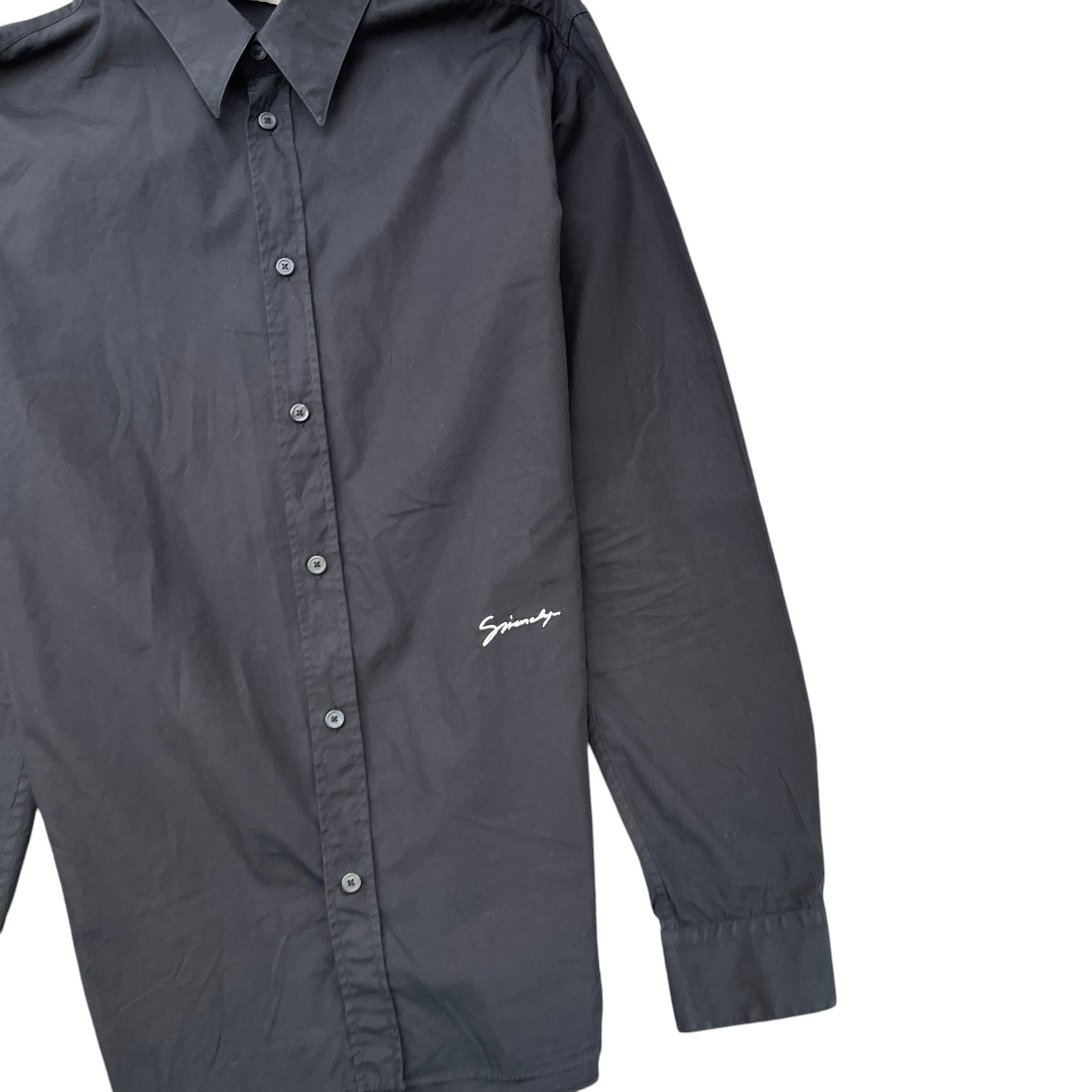 Men's Embroidered Logo Long Sleeve Shirt Black Size M