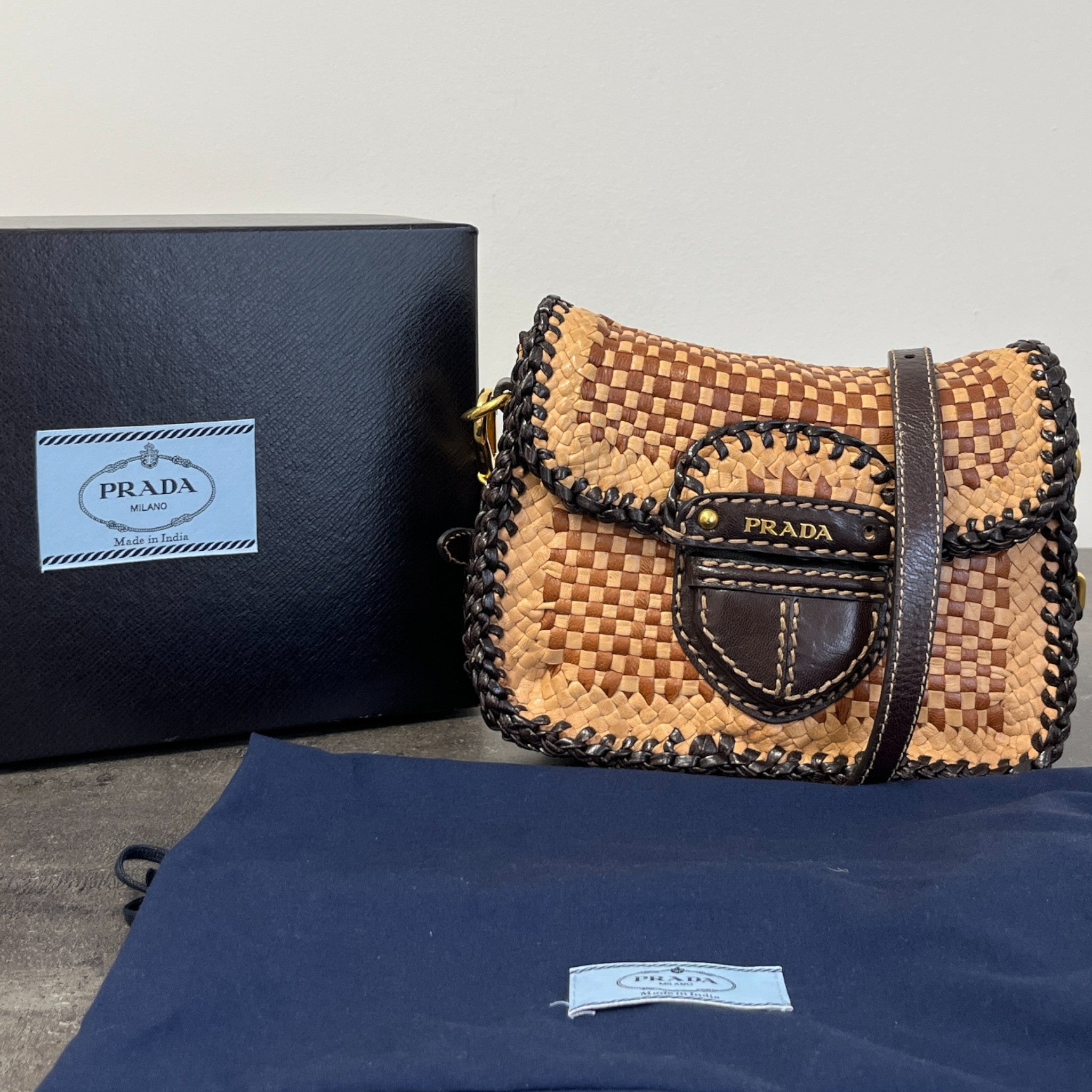 Women's Madras Woven Crossbody Bag Brown