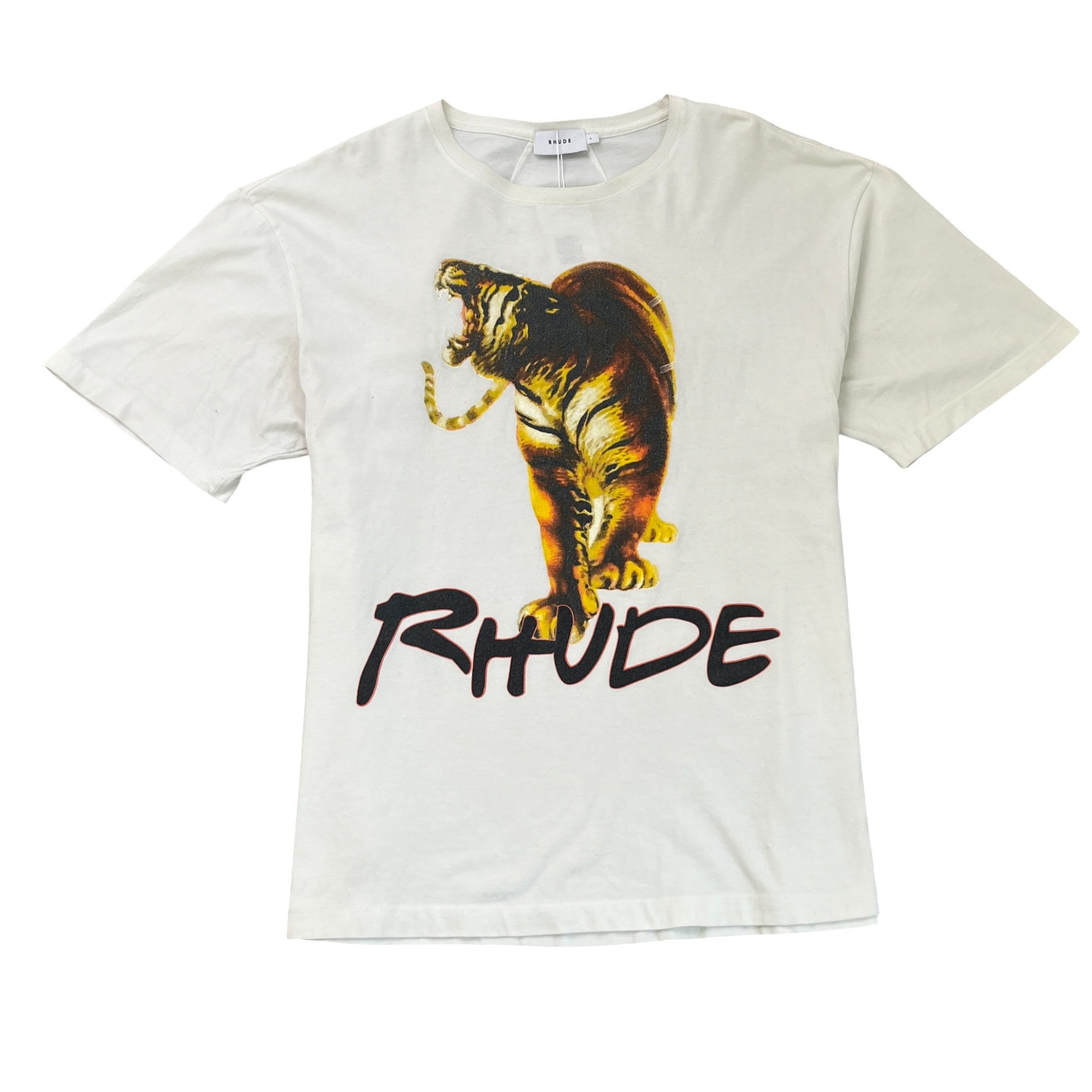Men's Tiger Print T-Shirt White Size L