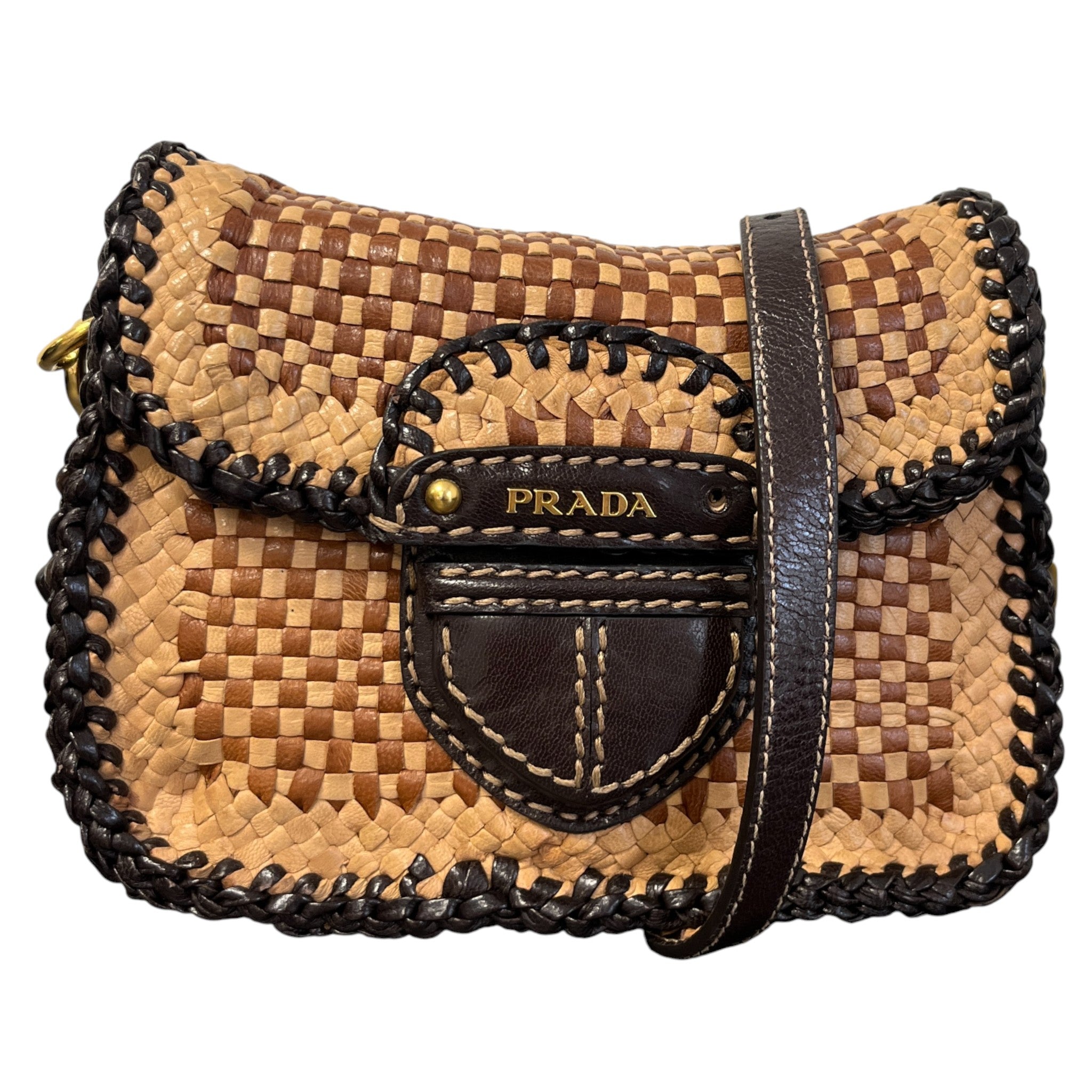 Women's Madras Woven Crossbody Bag Brown