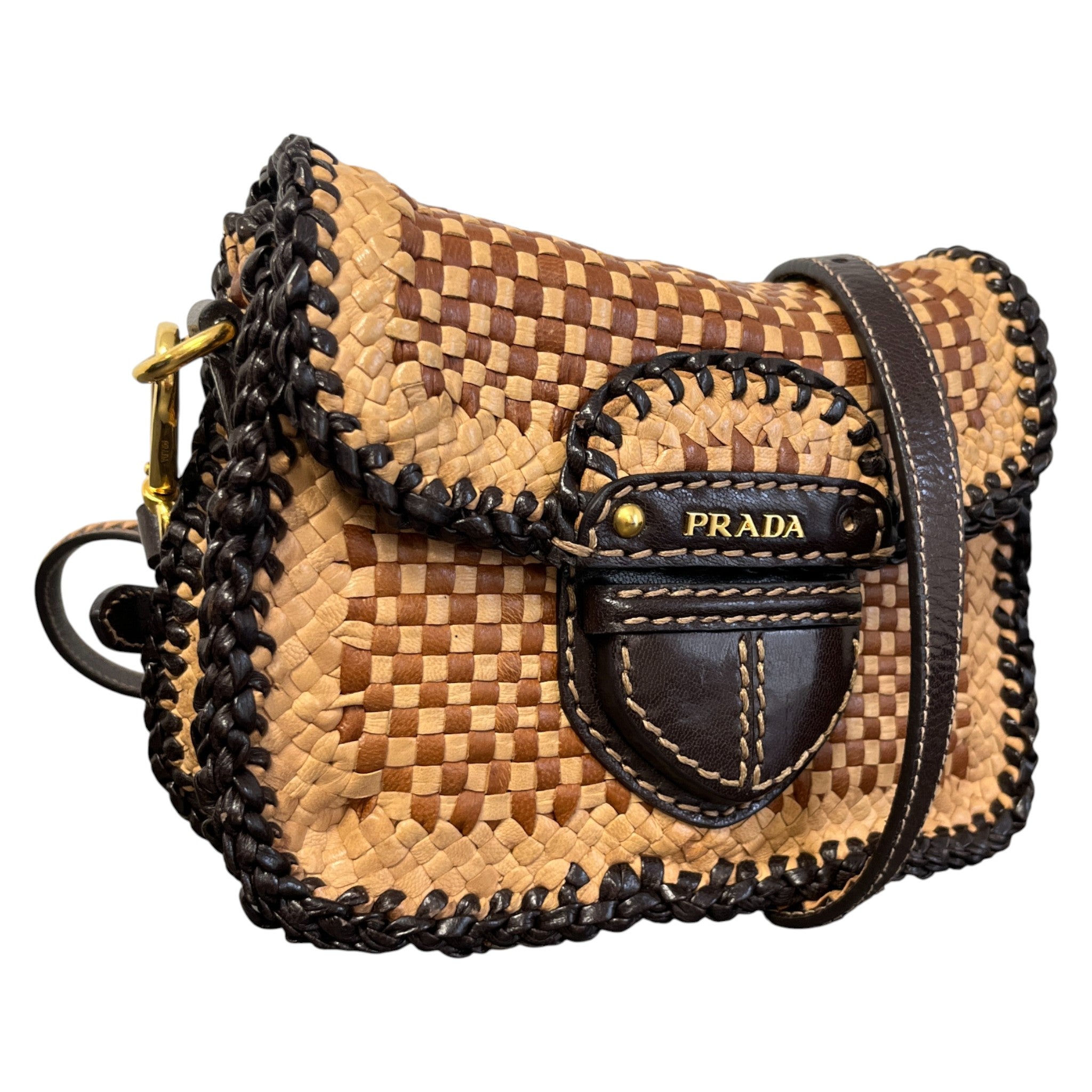 Women's Madras Woven Crossbody Bag Brown