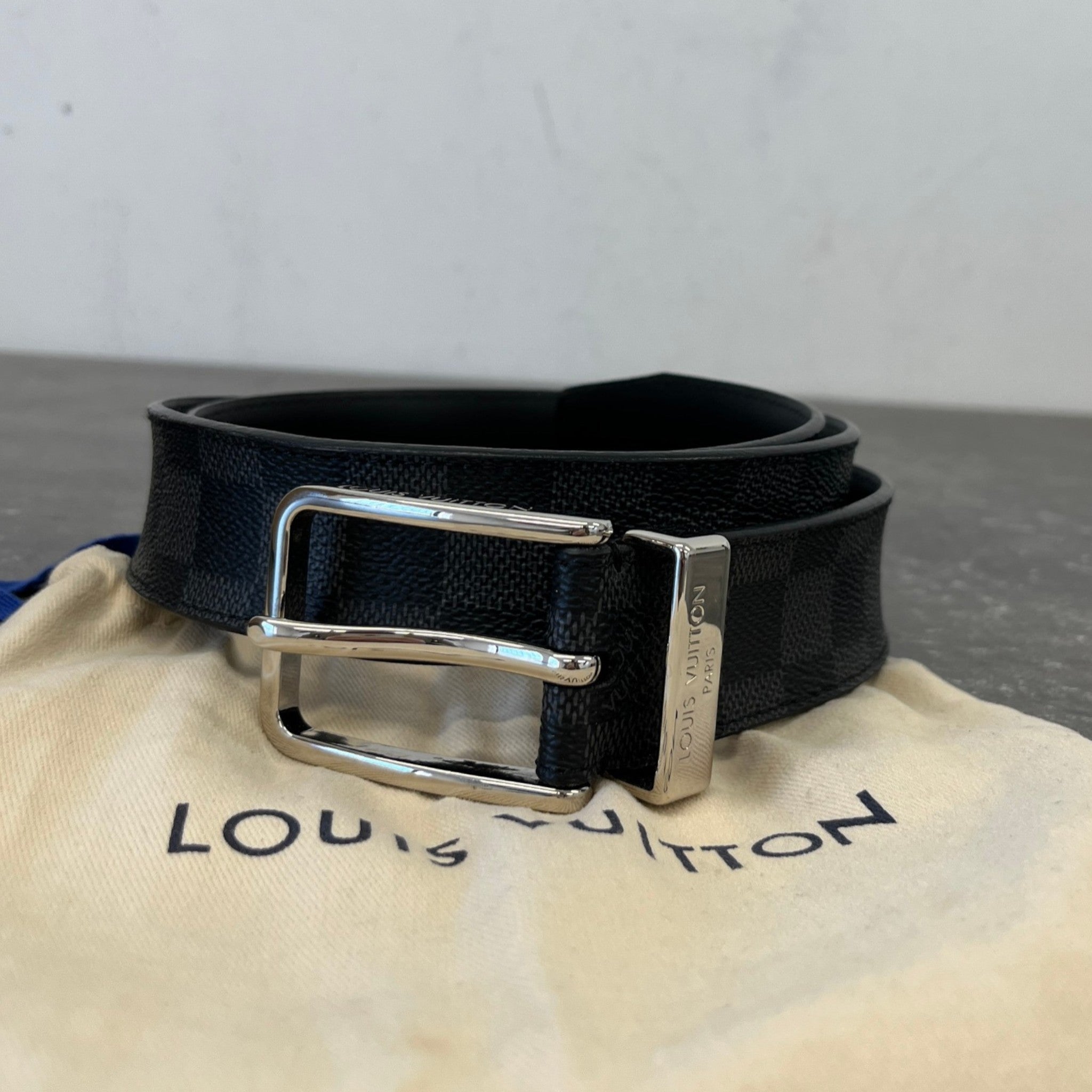 Men's Pont Neuf Damier Graphite Belt Black Size Waist 38"