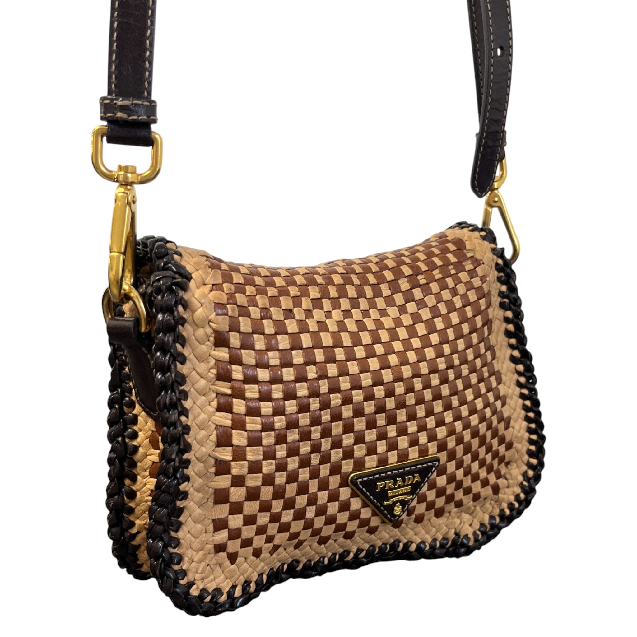 Women's Madras Woven Crossbody Bag Brown