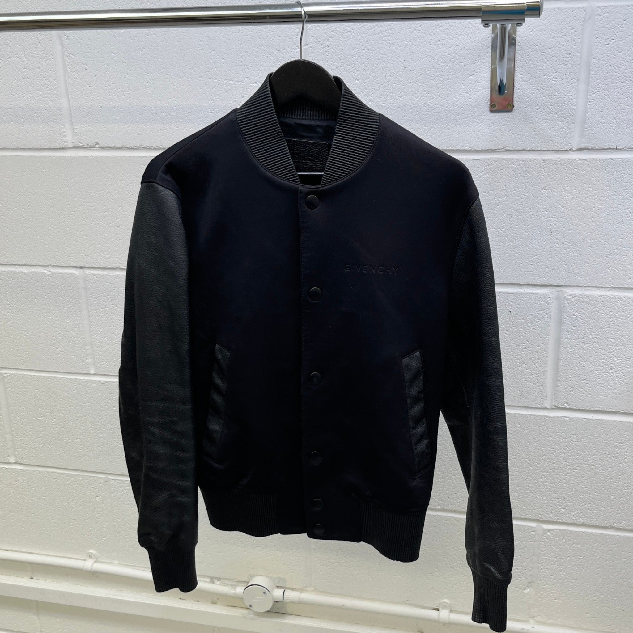 Men's Leather & Nylon Logo Bomber Jacket Black Size IT 44 / XS