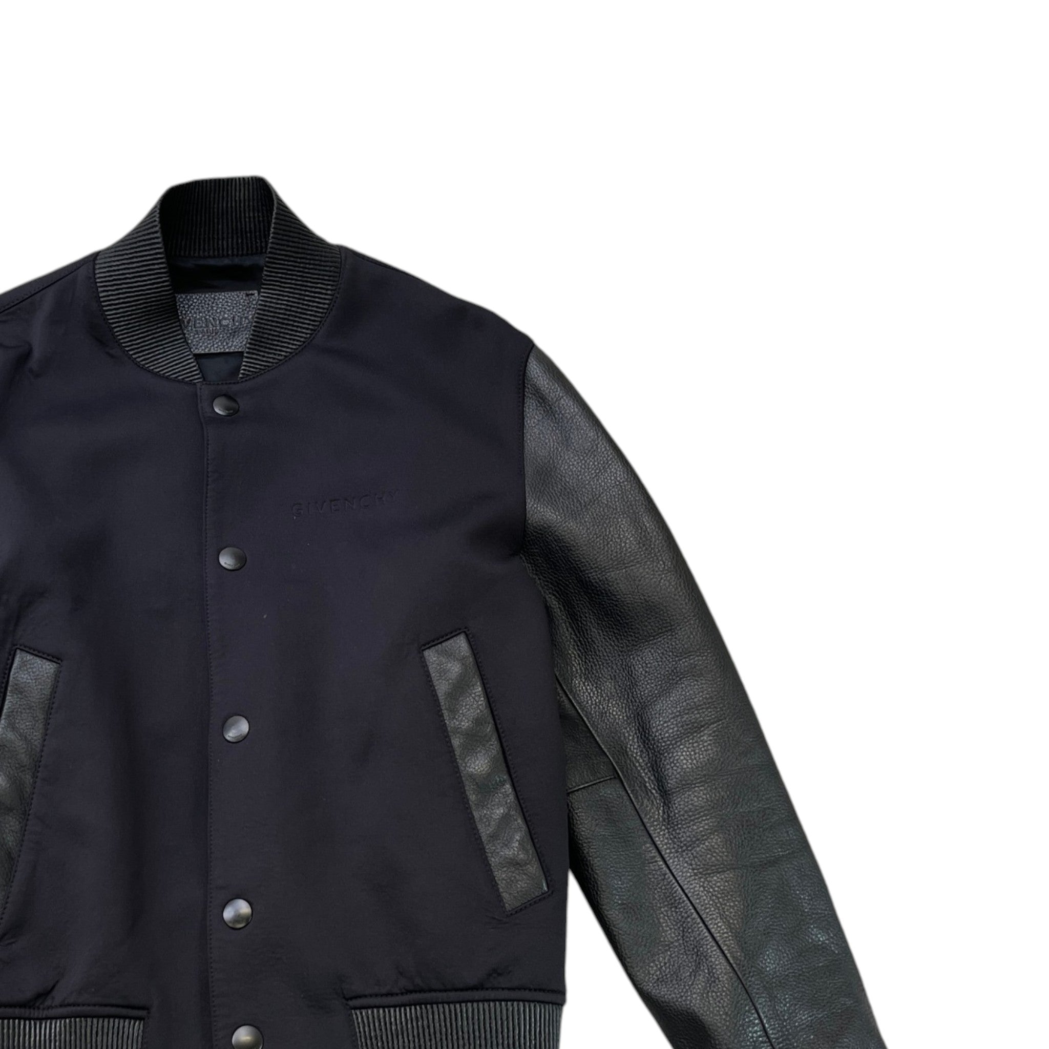 Men's Leather & Nylon Logo Bomber Jacket Black Size IT 44 / XS