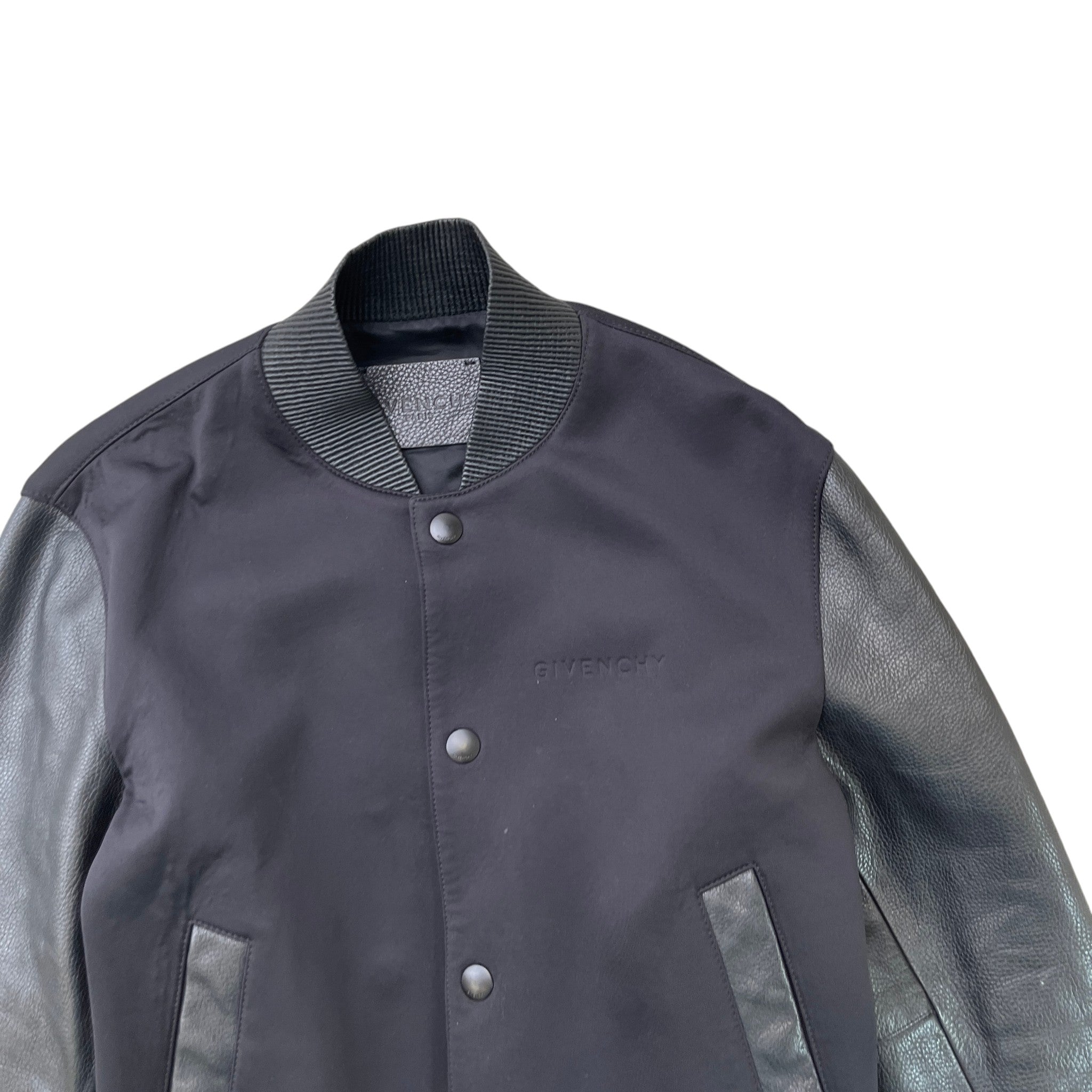 Men's Leather & Nylon Logo Bomber Jacket Black Size IT 44 / XS