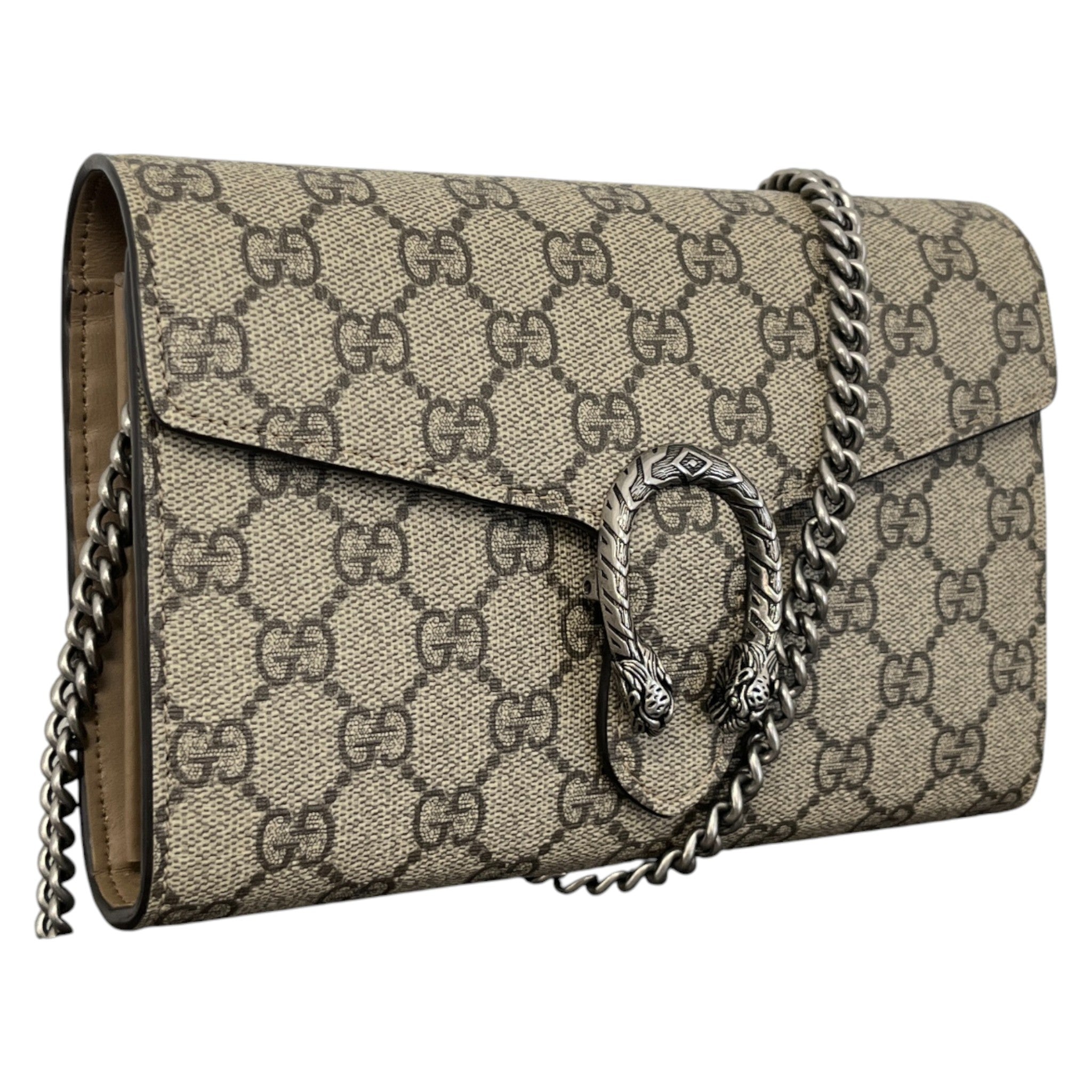 Women's Gg Supreme Dionysus Canvas Wallet-On-Chain Bag Beige