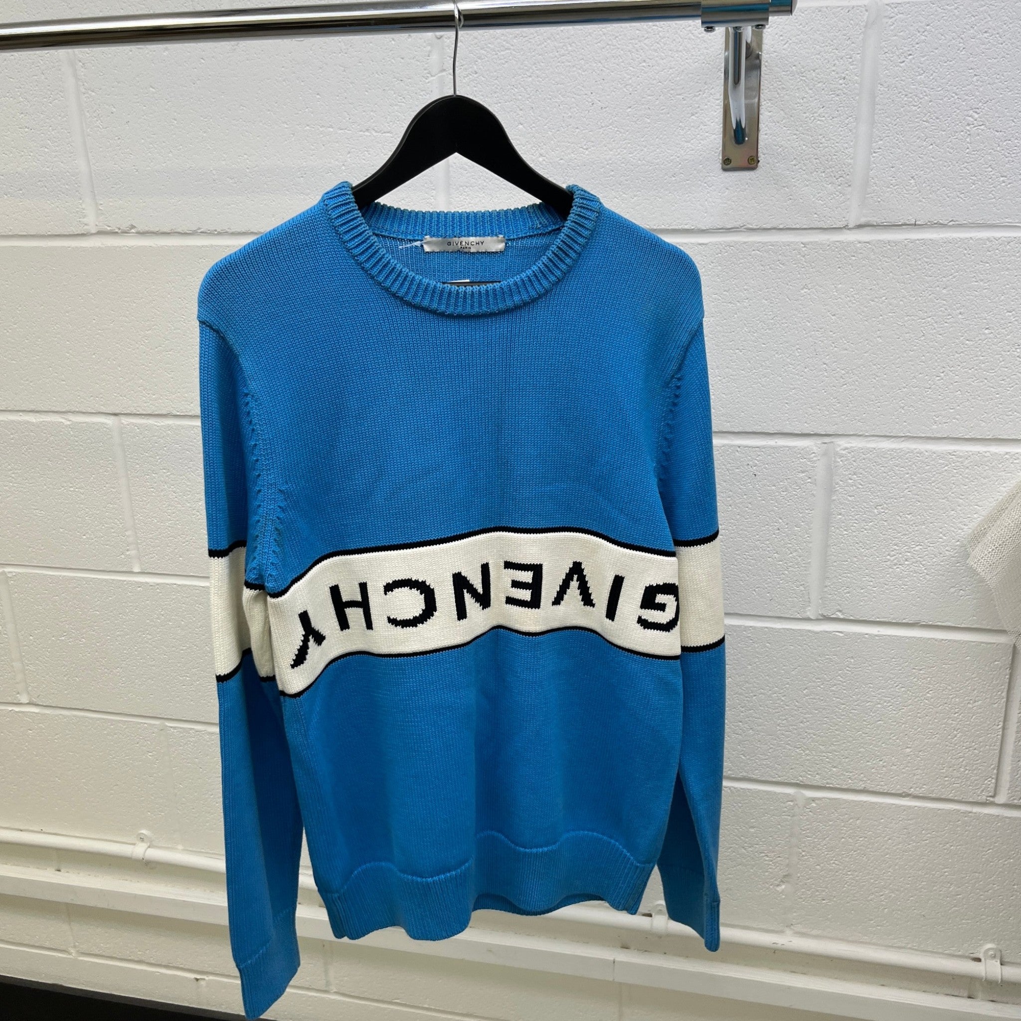 Men's Knitted Reverse Logo Sweatshirt Blue Size L