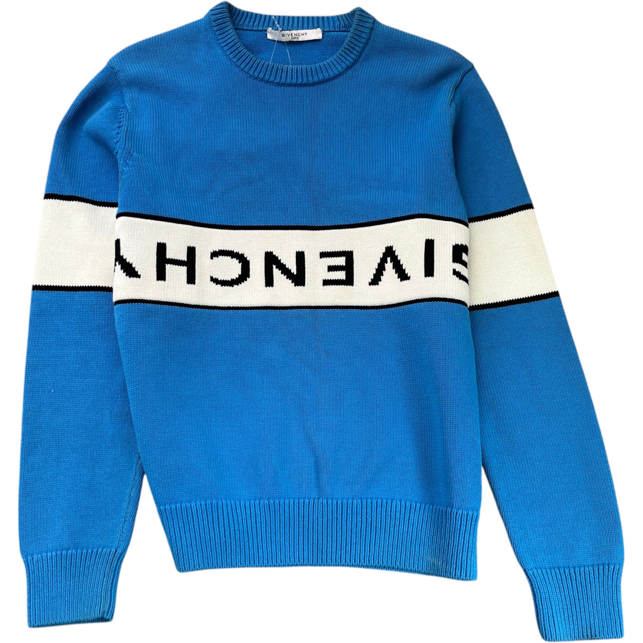 Men's Knitted Reverse Logo Sweatshirt Blue Size L