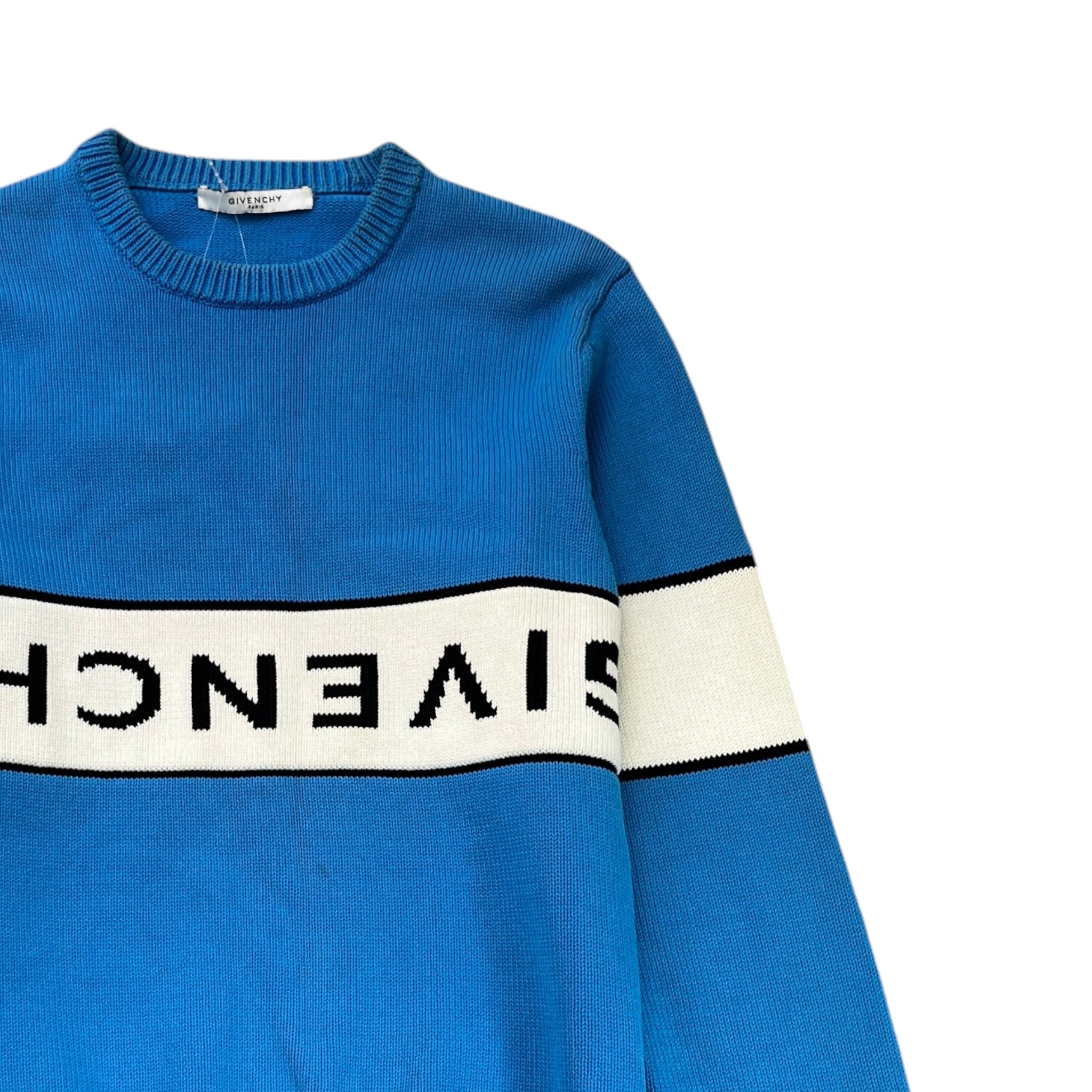 Men's Knitted Reverse Logo Sweatshirt Blue Size L