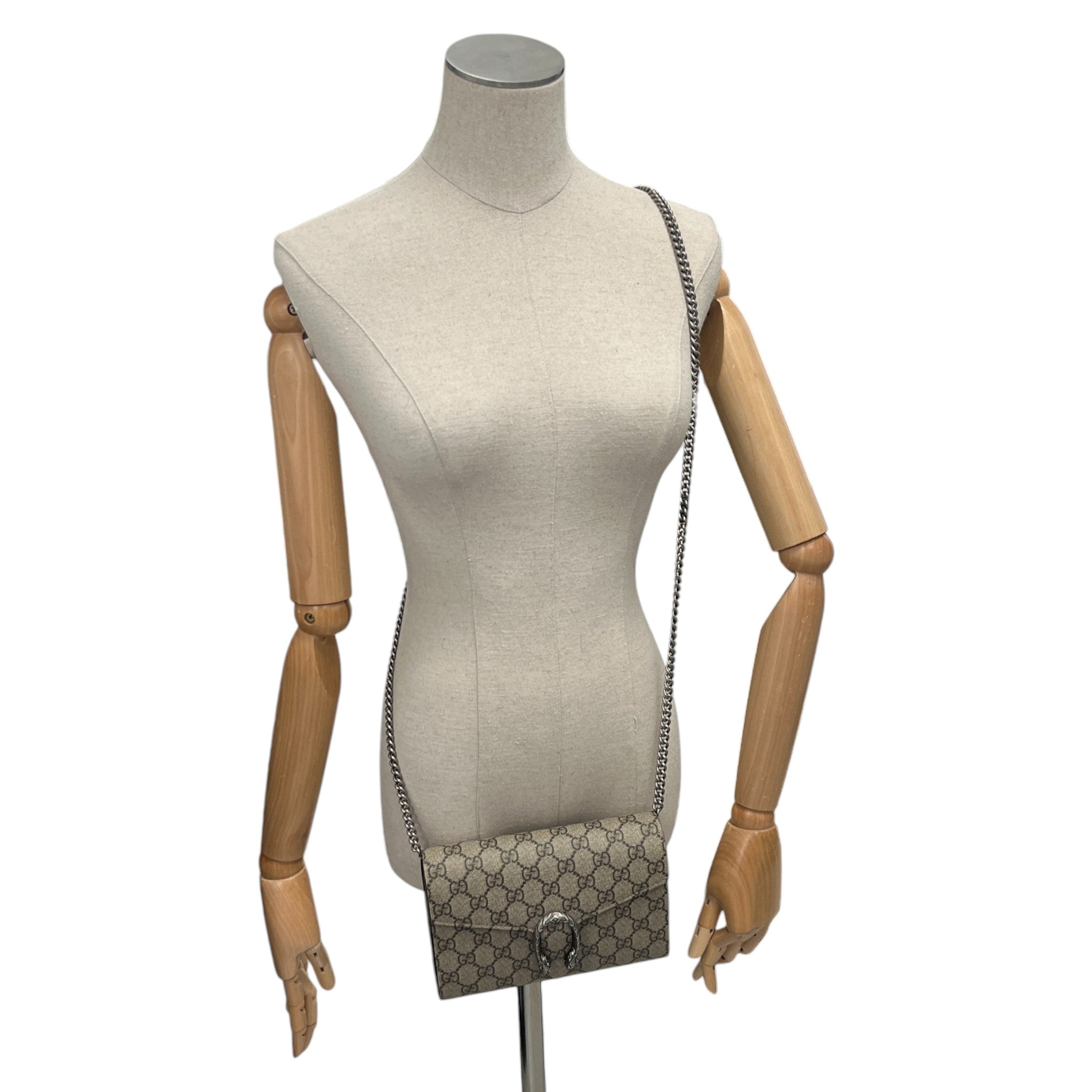 Women's Gg Supreme Dionysus Canvas Wallet-On-Chain Bag Beige