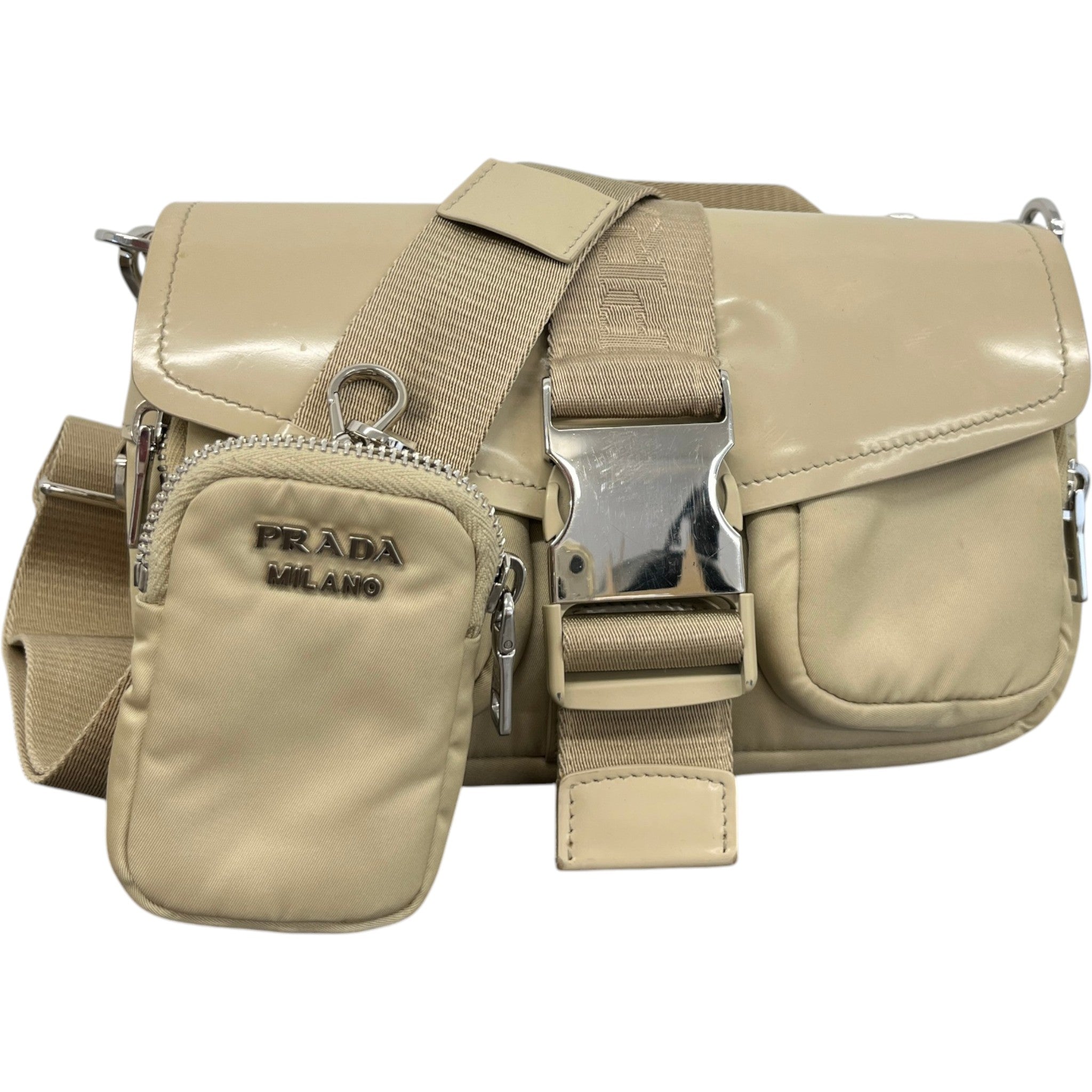 Women's Re-Nylon Spazzolato Double Pocket Bag Beige