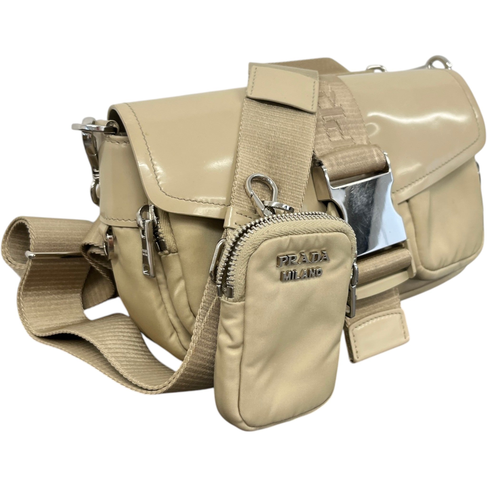 Women's Re-Nylon Spazzolato Double Pocket Bag Beige