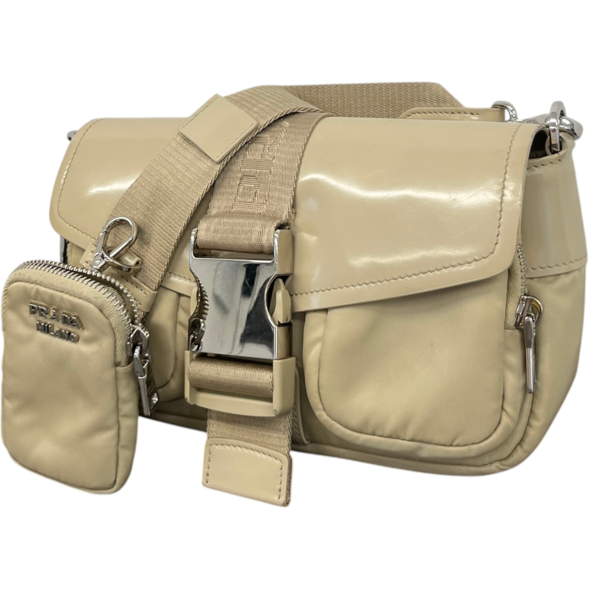 Women's Re-Nylon Spazzolato Double Pocket Bag Beige