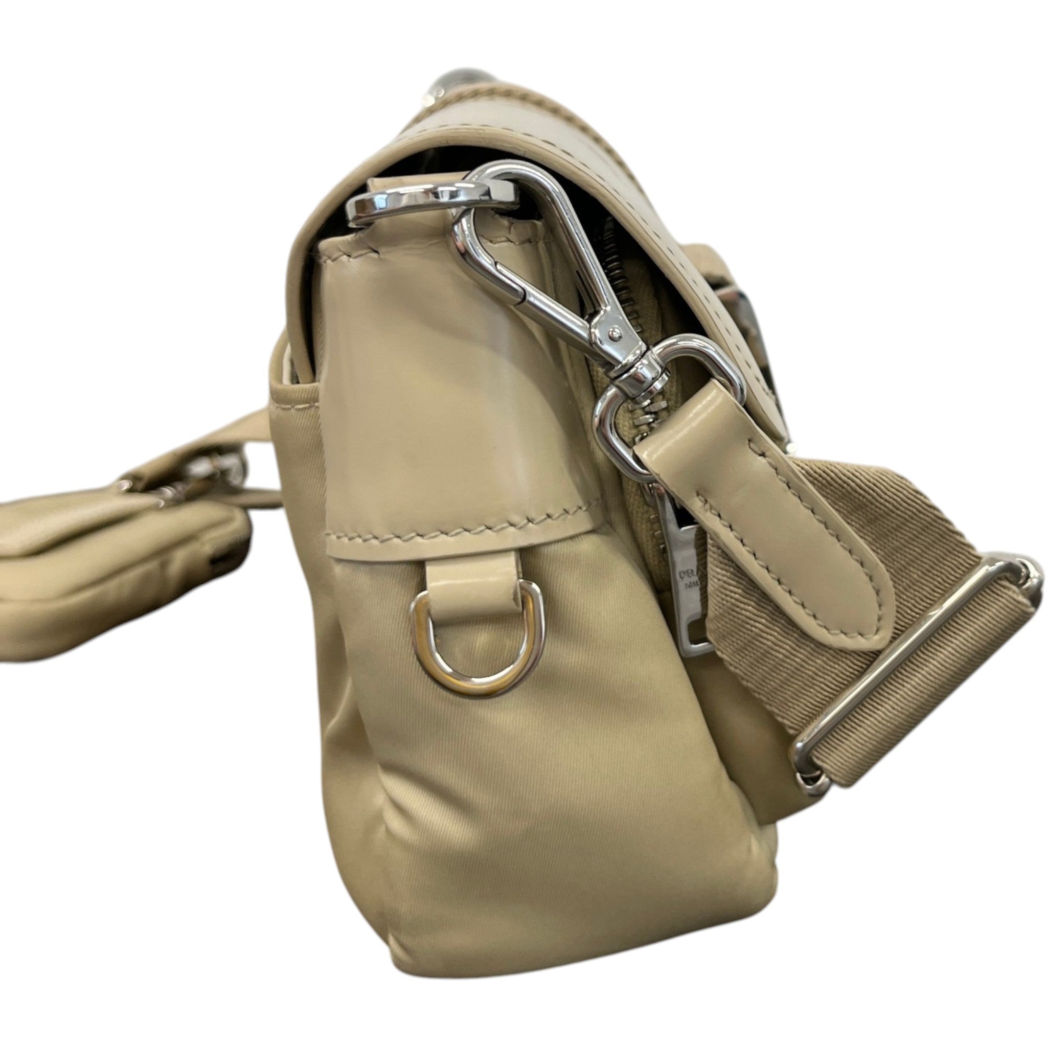 Women's Re-Nylon Spazzolato Double Pocket Bag Beige