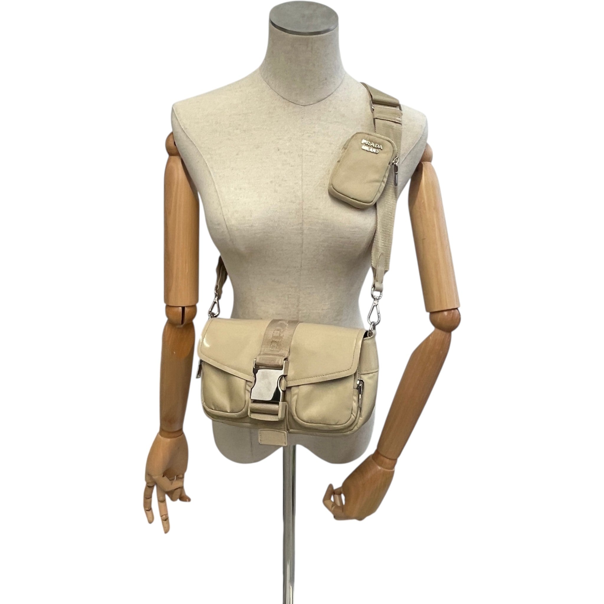 Women's Re-Nylon Spazzolato Double Pocket Bag Beige